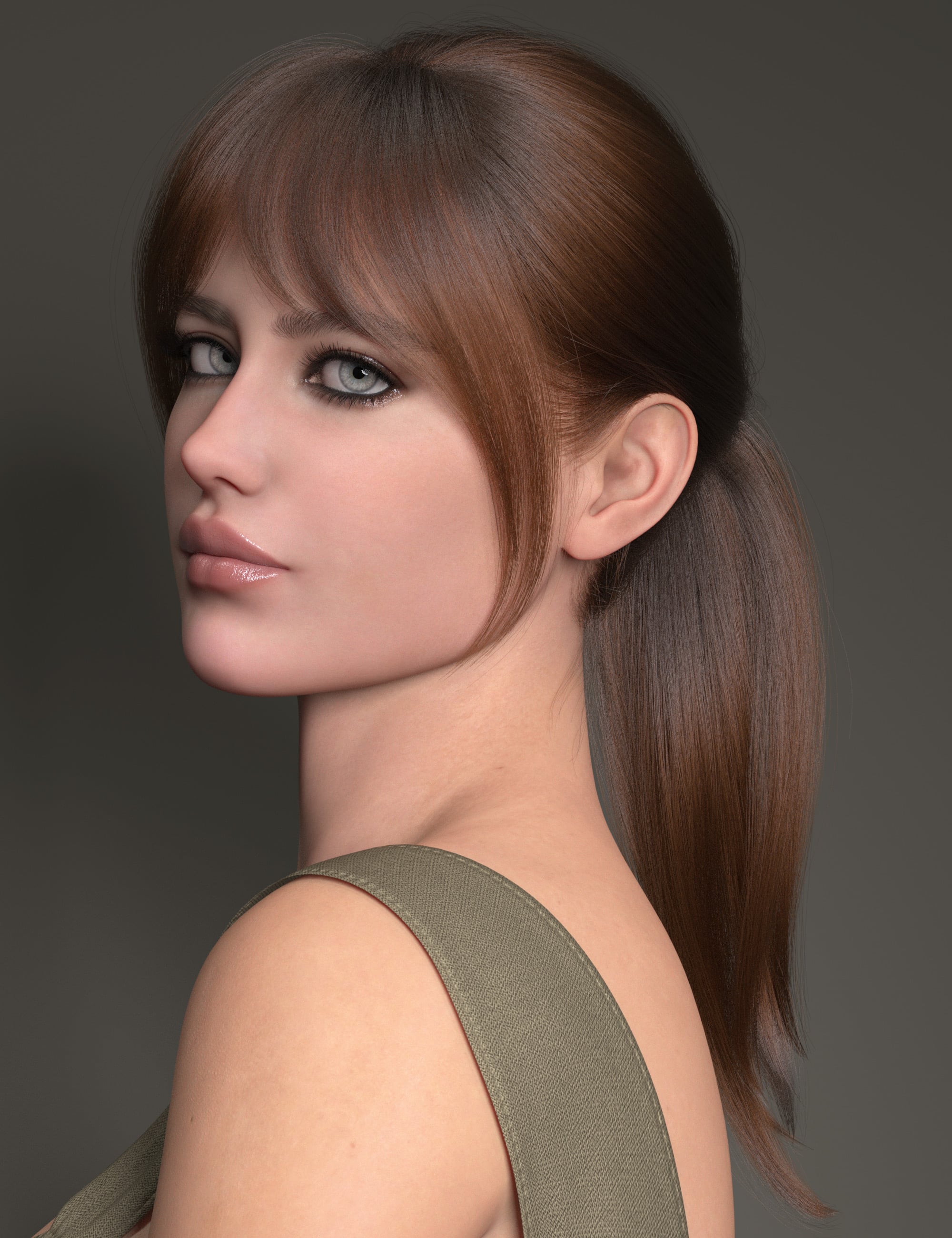dForce Soft Bangs Ponytail Strand-Based Hair for Genesis 9 by: outoftouch, 3D Models by Daz 3D