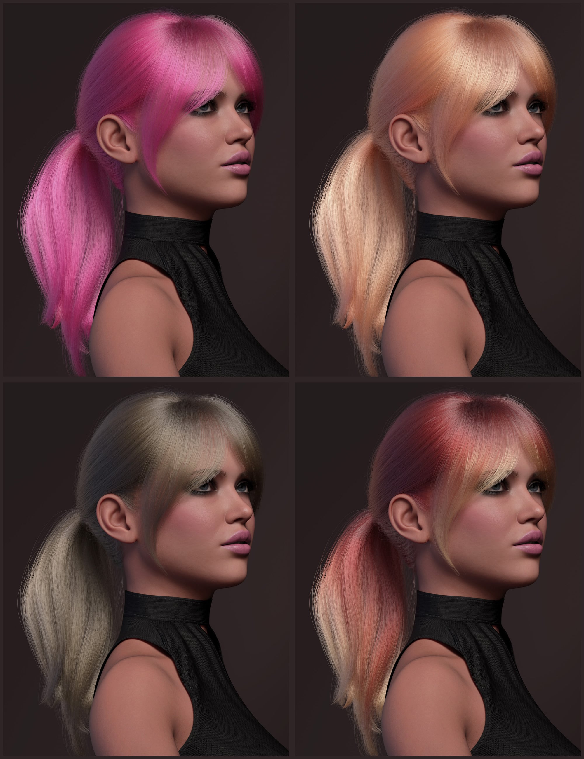 dForce Strand-Based Soft Bangs Ponytail Hair Color Expansion by: outoftouch, 3D Models by Daz 3D