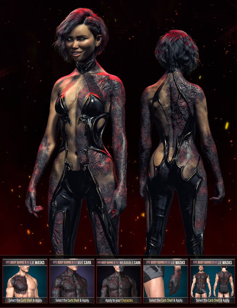 FPE HD Body Burns Carbonized AddOn for Genesis 9 by: FenixPhoenixEsid, 3D Models by Daz 3D