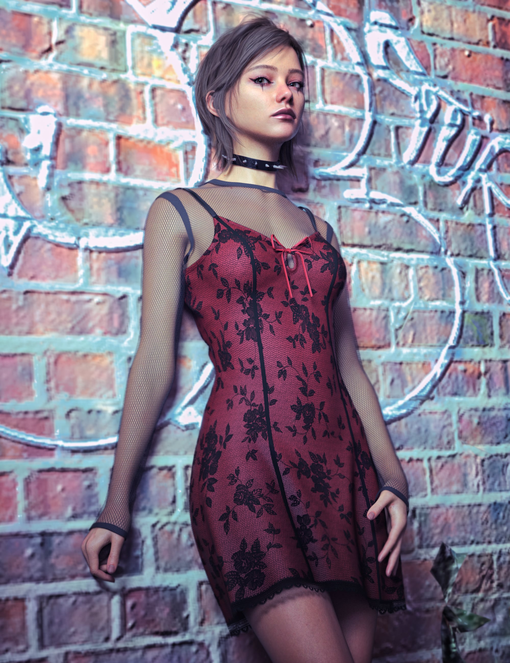 dForce X-Bit Mesh Gothic Dress Set for Genesis 9,8 and 8.1 by: X-BIT, 3D Models by Daz 3D