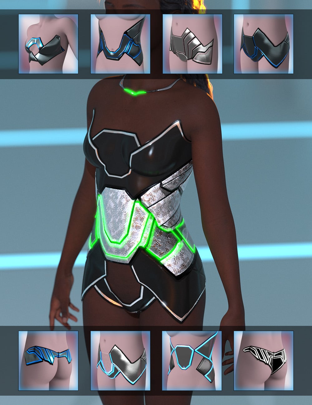 Irregular Sci-Fi Torso Plates Geoshell Builder for Genesis 9 by: ForbiddenWhispers, 3D Models by Daz 3D