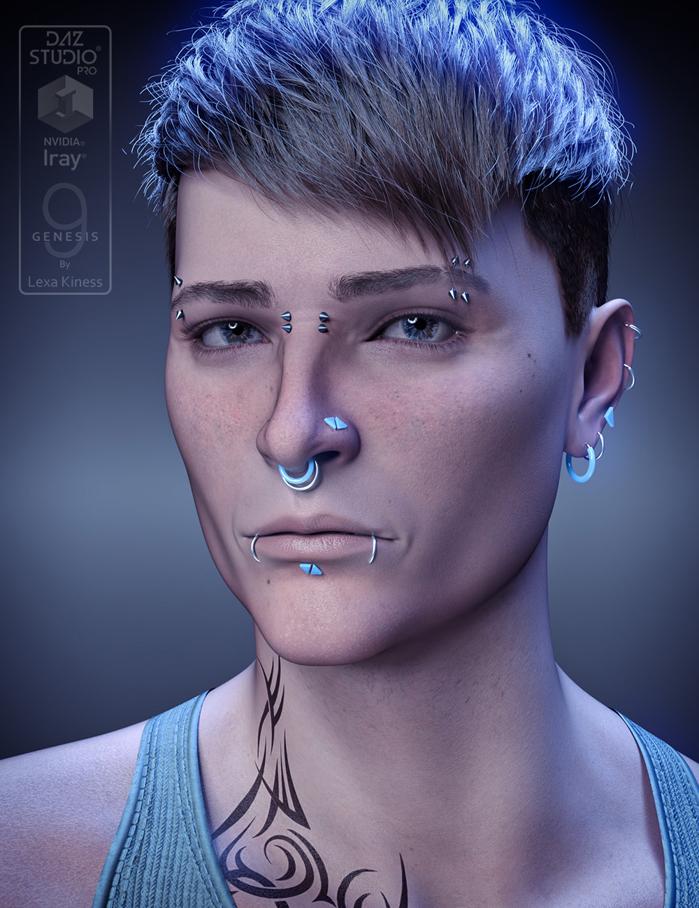 Patryk Piercings for Genesis 9 by: Lexa Kiness, 3D Models by Daz 3D