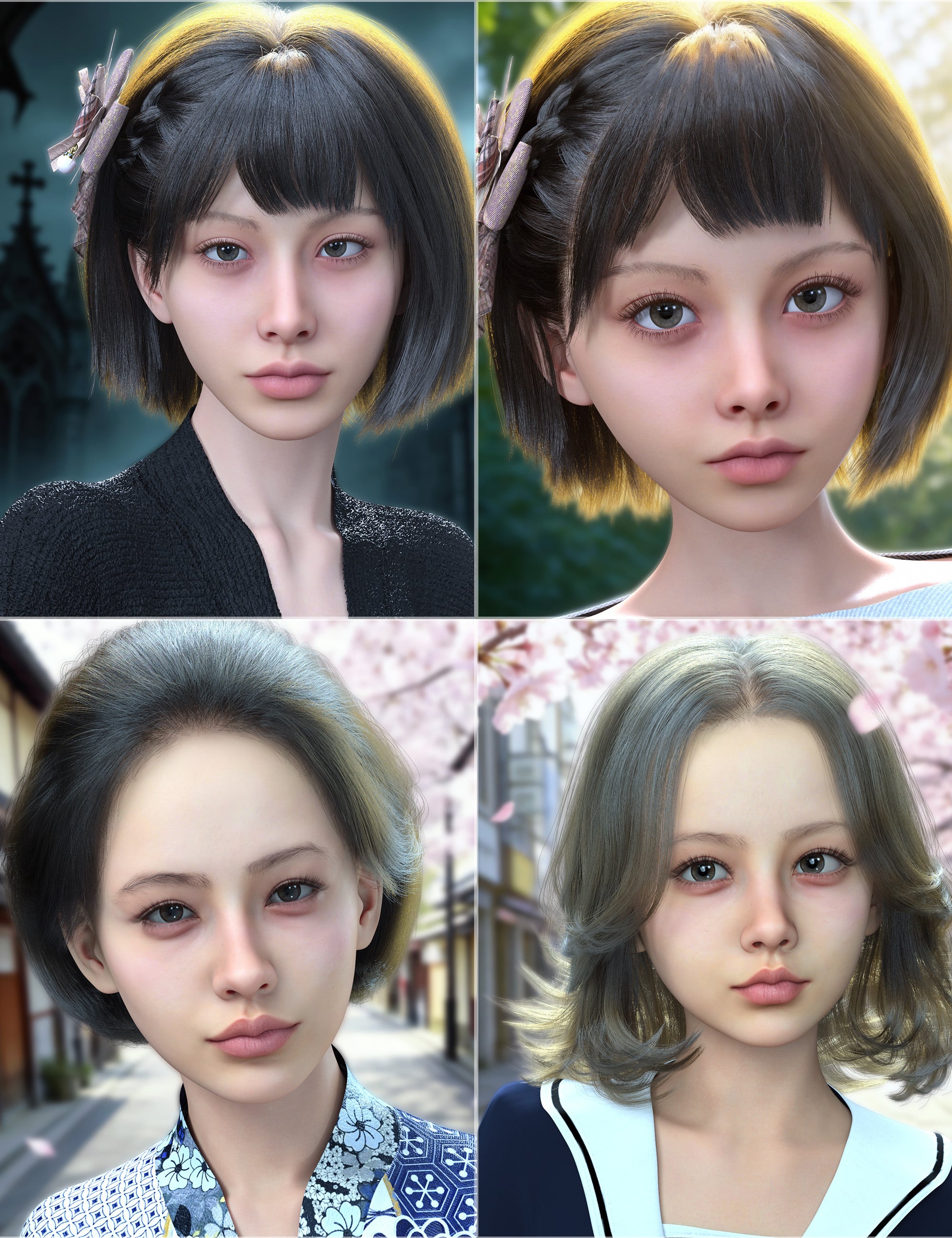 Vo Roki and Young, and Vo Yuna and Young HD for Genesis 9 Character Bundle by: VOOTW, 3D Models by Daz 3D