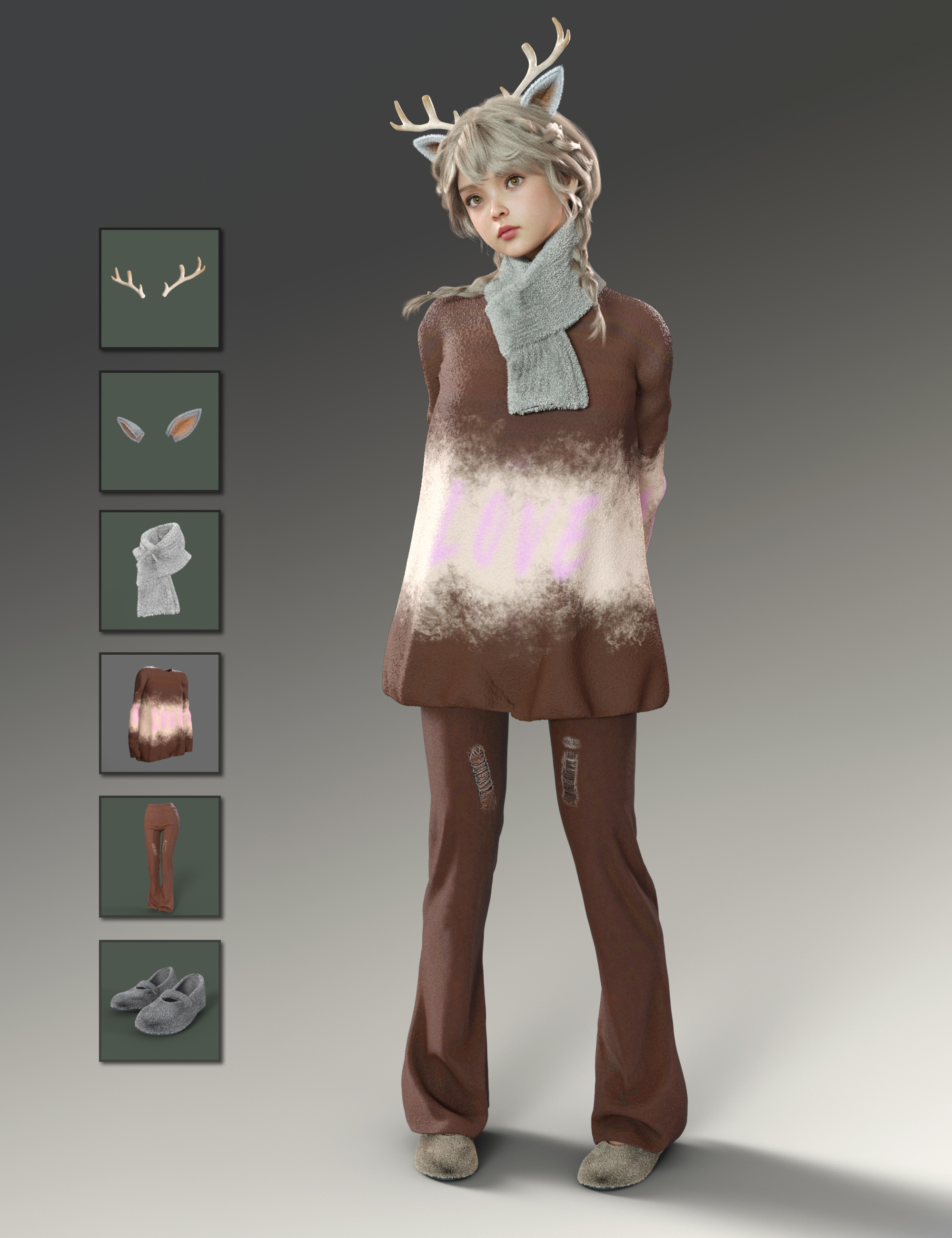 dForce MB Plush Antler Edgy Set Genesis 9 Feminine by: Magic Brush, 3D Models by Daz 3D