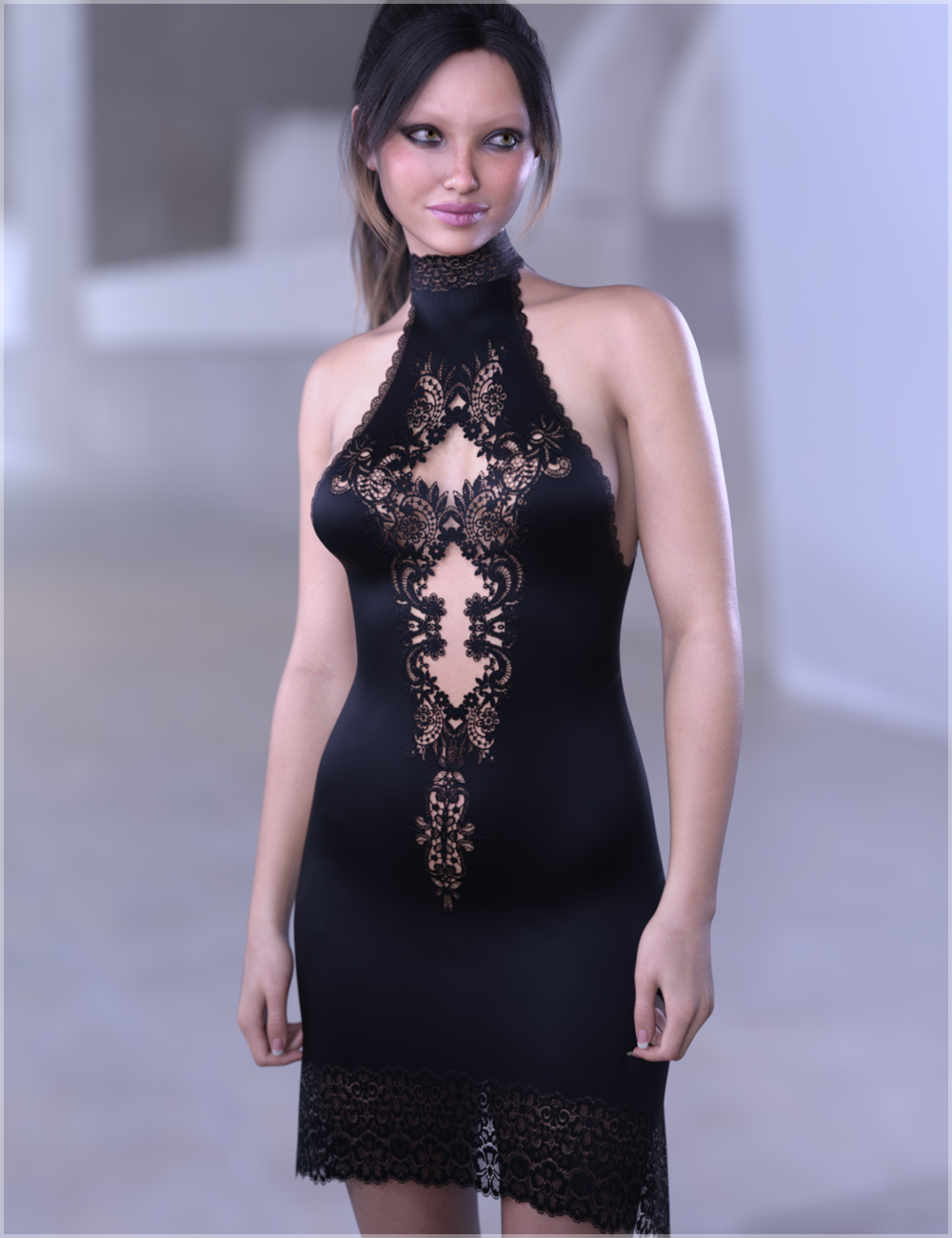 dForce High Neck Nightie for Genesis 9 by: Sveva, 3D Models by Daz 3D