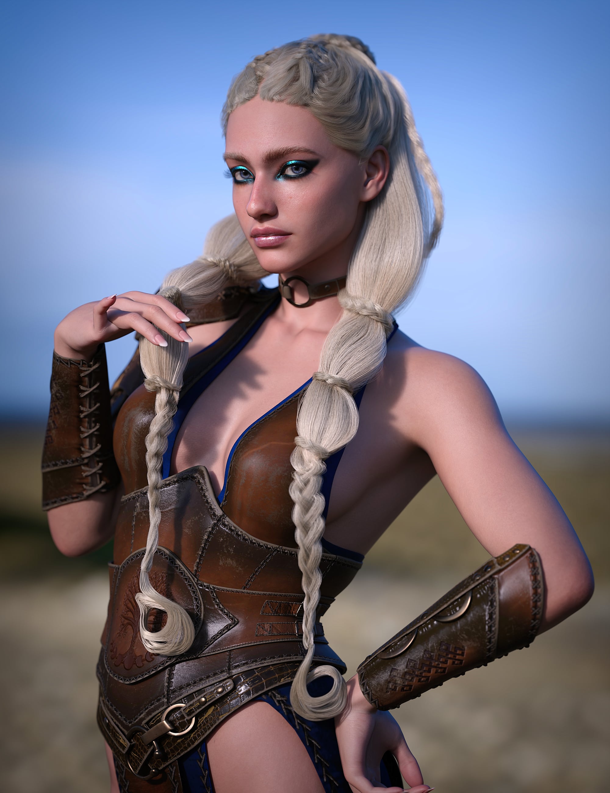 Odina Braided Tails For Genesis 9 by: Neftis3D, 3D Models by Daz 3D