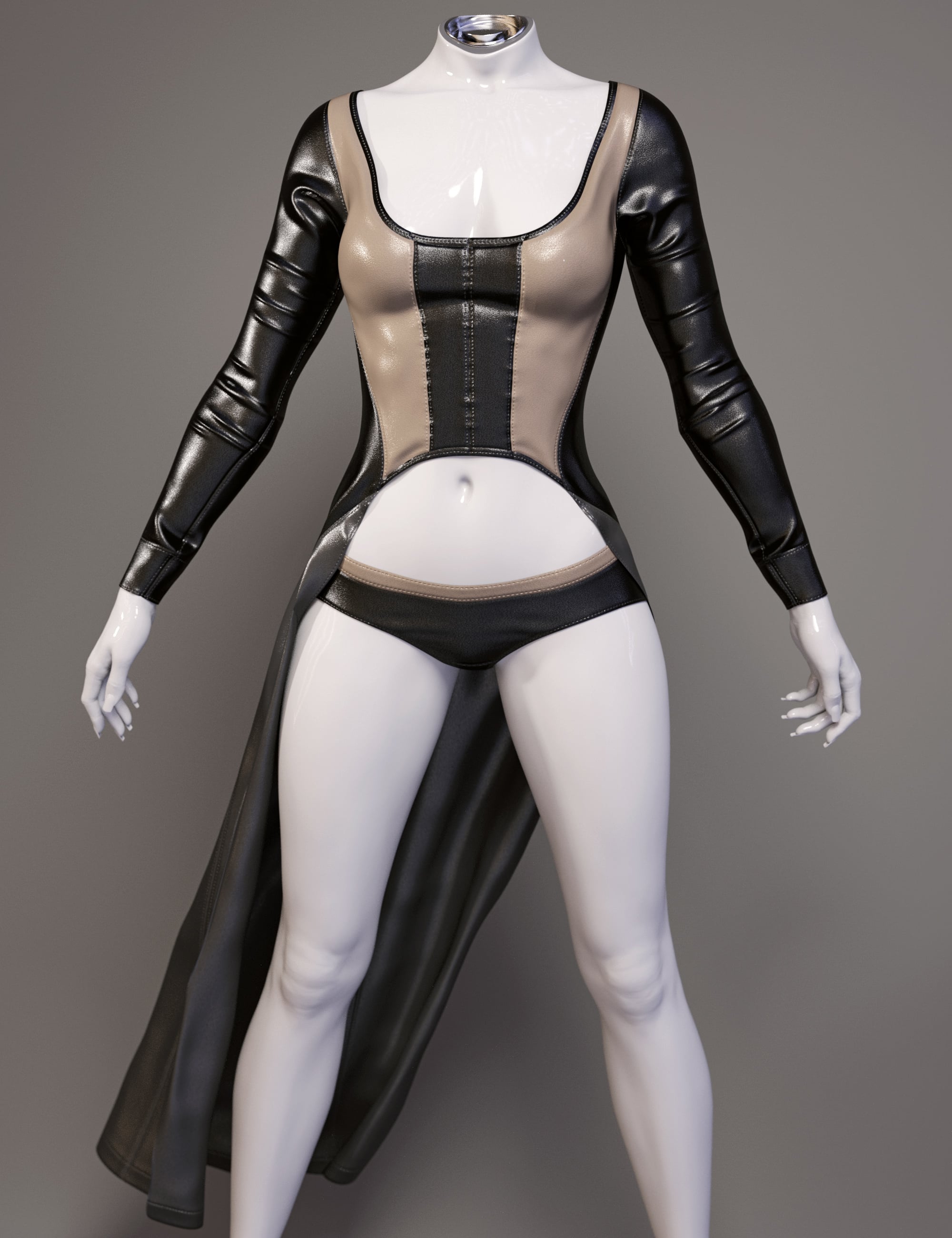 dForce Leather Coat and Shorts for Genesis 9 by: outoftouch, 3D Models by Daz 3D