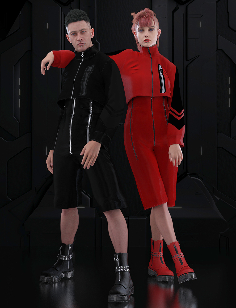 dForce Sci-Fi Punk Outfit for Genesis 9 by: 3DStyle, 3D Models by Daz 3D