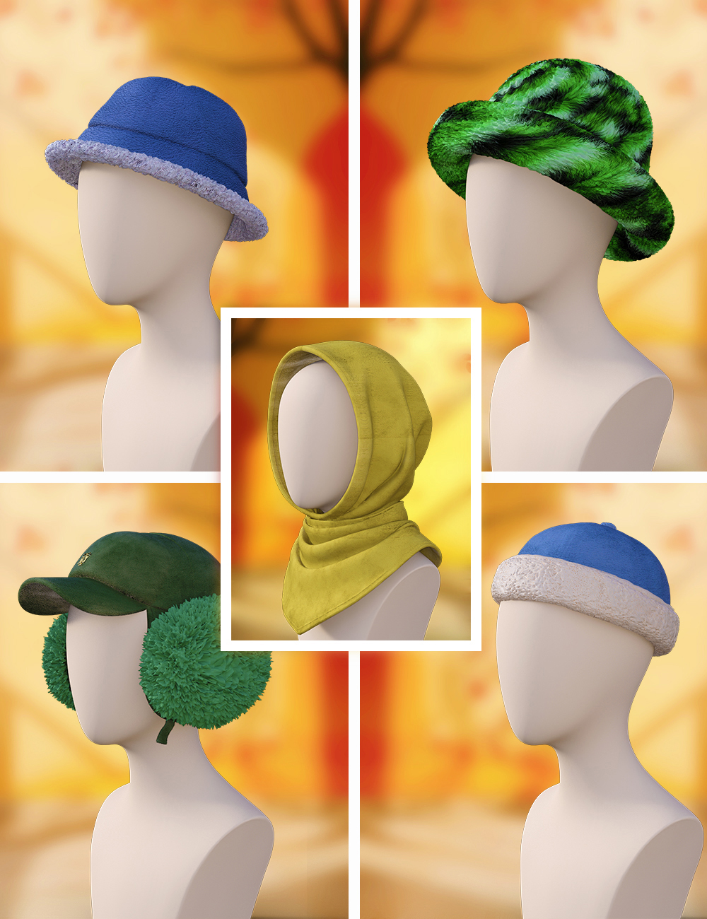 TIN Winter Collection – Hats Vol. 2 for Genesis 9 and 8 Female by: TINANE, 3D Models by Daz 3D