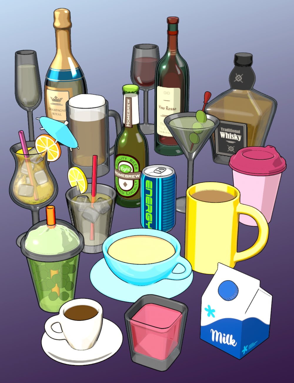 Toon Drinks by: esha, 3D Models by Daz 3D