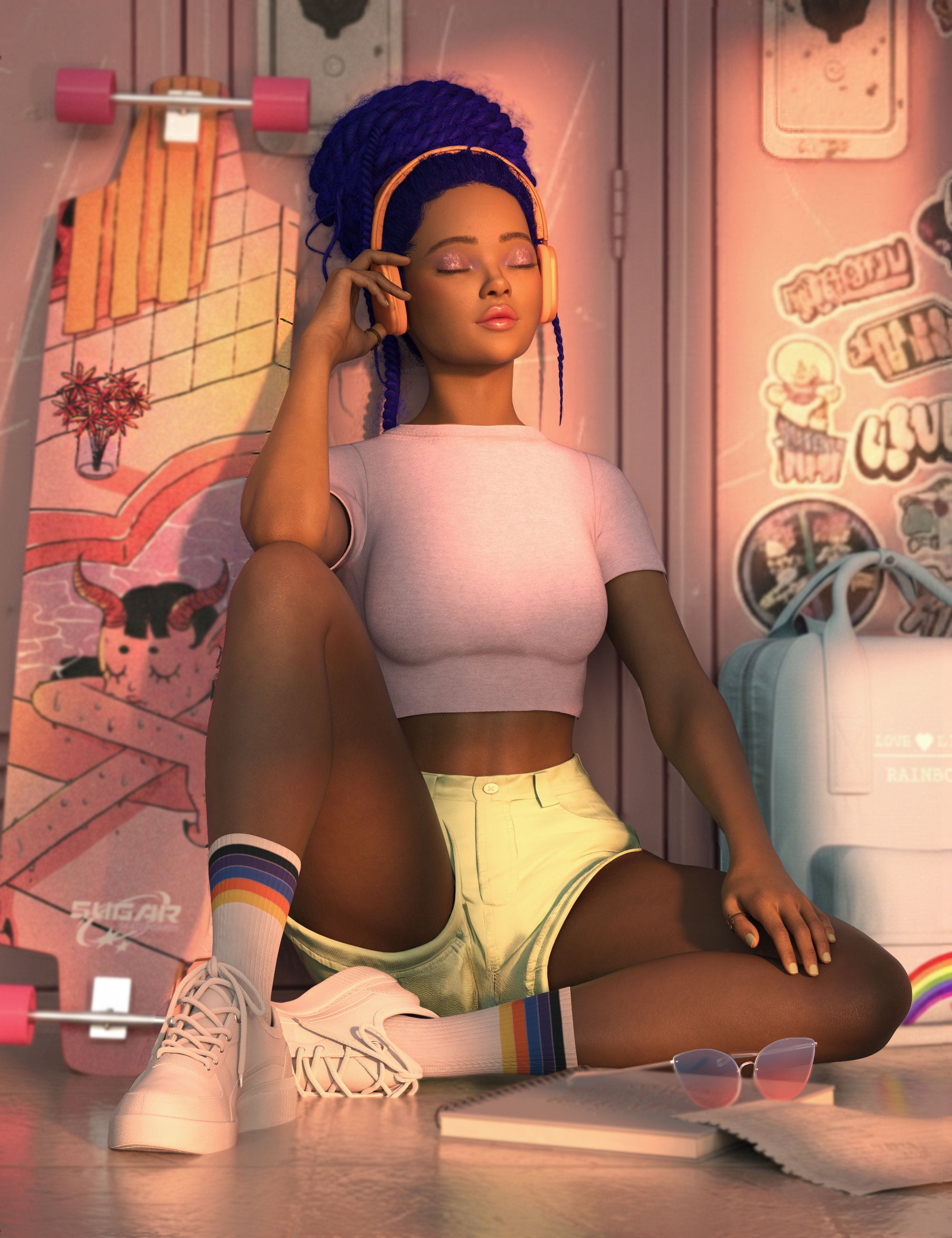 iSugar Headphones Poses and Props for Genesis 9 by: 3D SugarStardust AngelCosmoXpressionFriendship Studio, 3D Models by Daz 3D