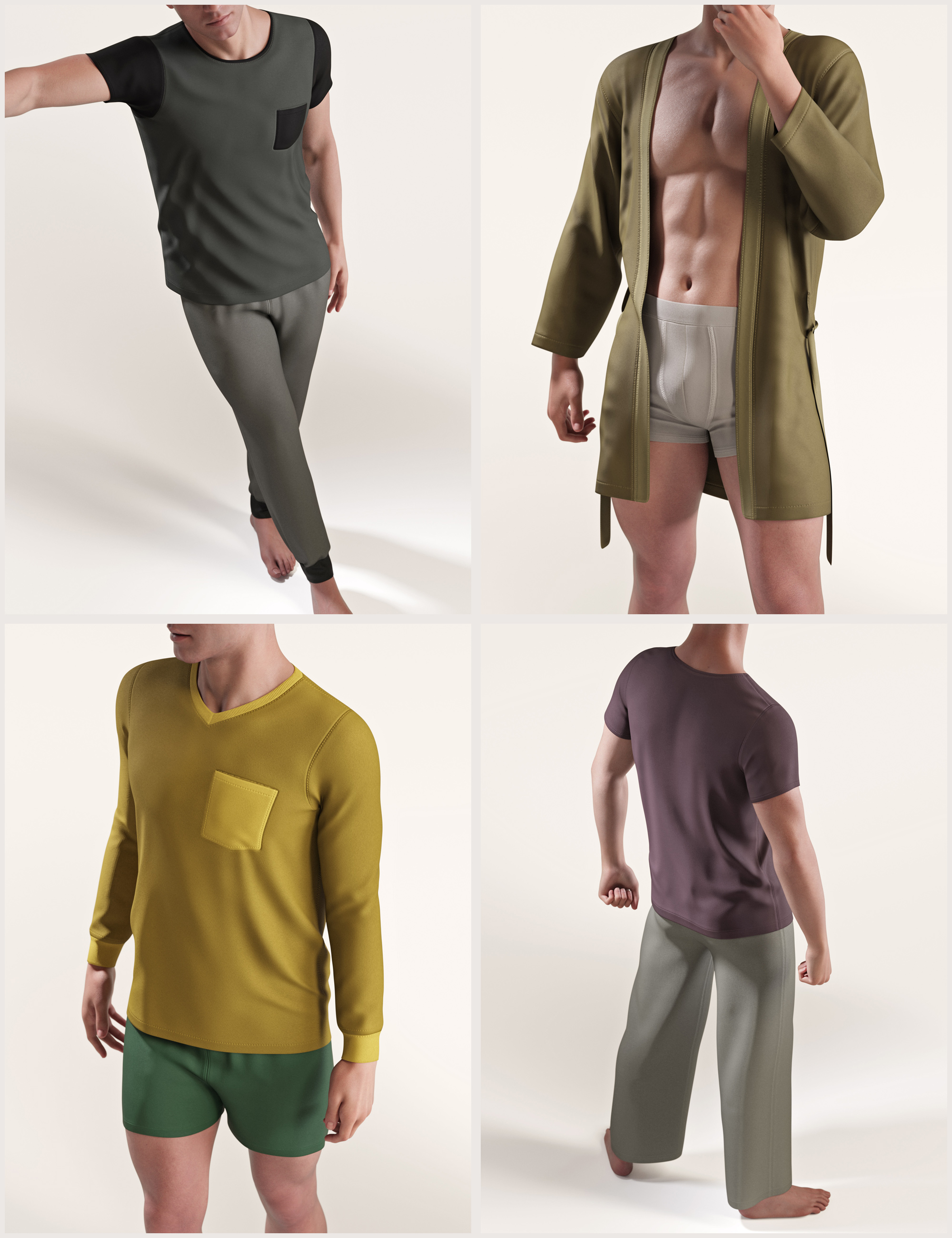 dForce 8-in-1 Masculine Homewear Wardrobe for Genesis 9 by: outoftouch, 3D Models by Daz 3D