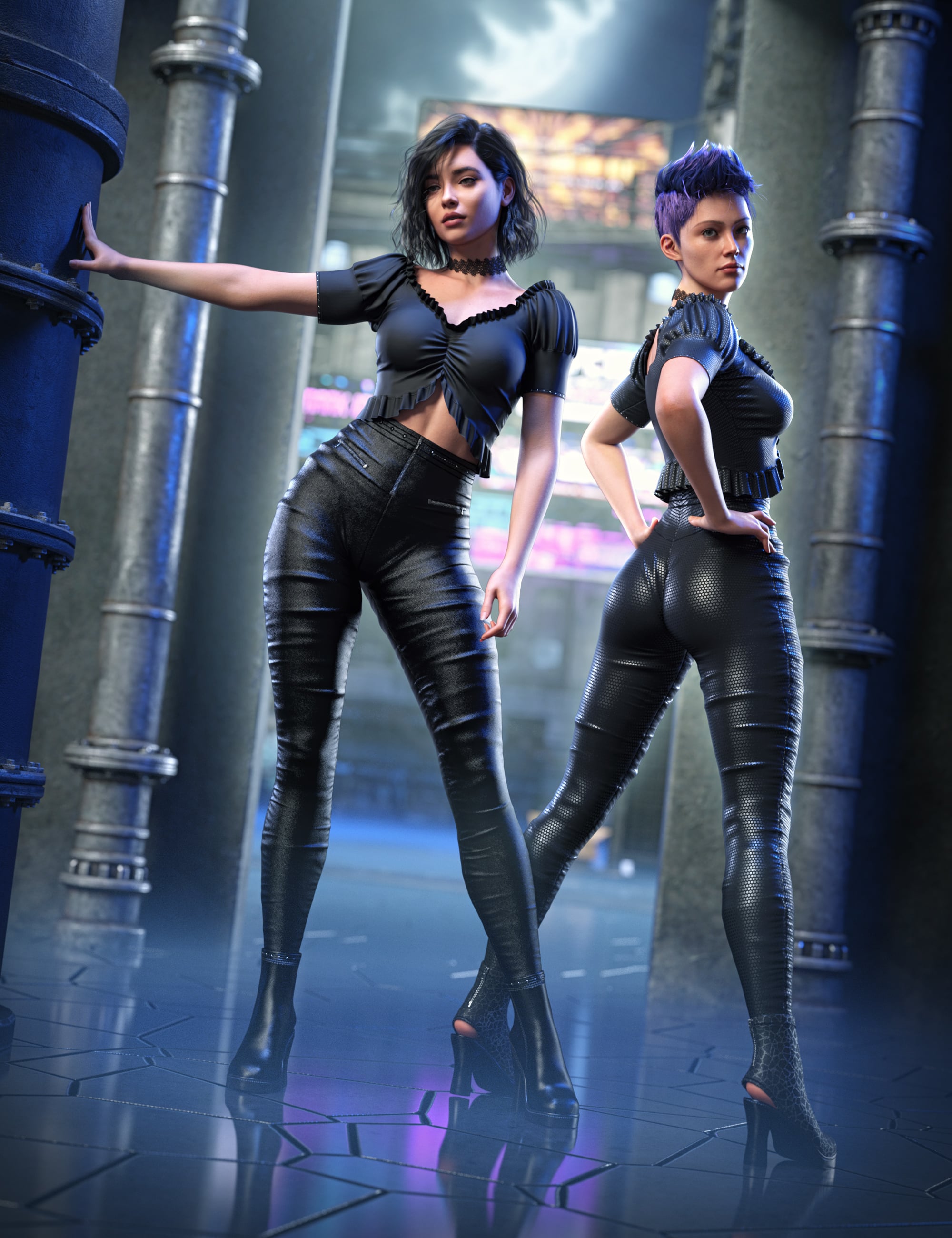 dForce DC Ruffled Top Set for Genesis 9 by: Dreamcatcher, 3D Models by Daz 3D