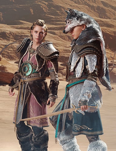 dForce Frost Wolf Armor for Genesis 9 Texture Add-On