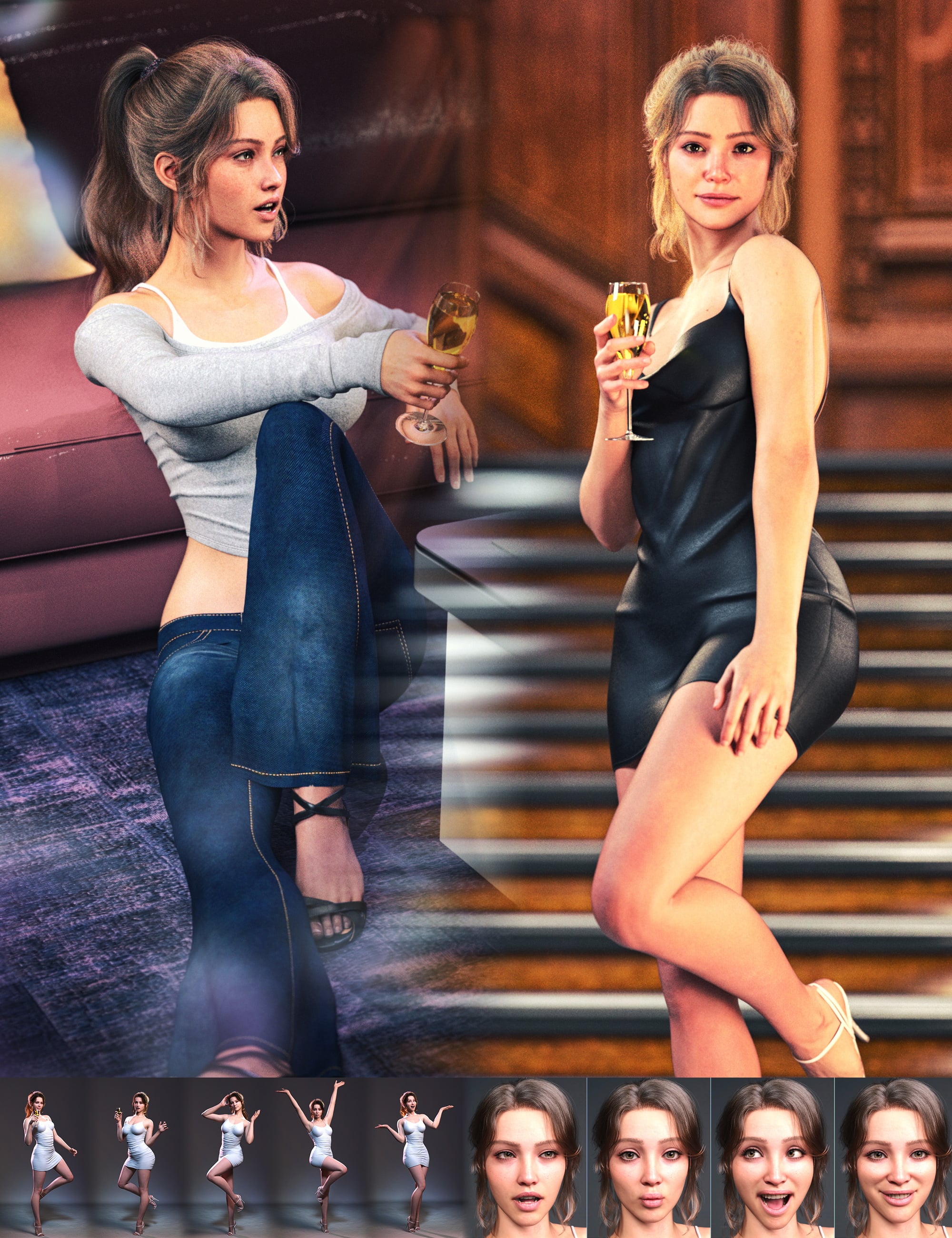 X-Bit Party Poses Vol 01 for Genesis 9,8 and 8.1 by: X-BIT, 3D Models by Daz 3D
