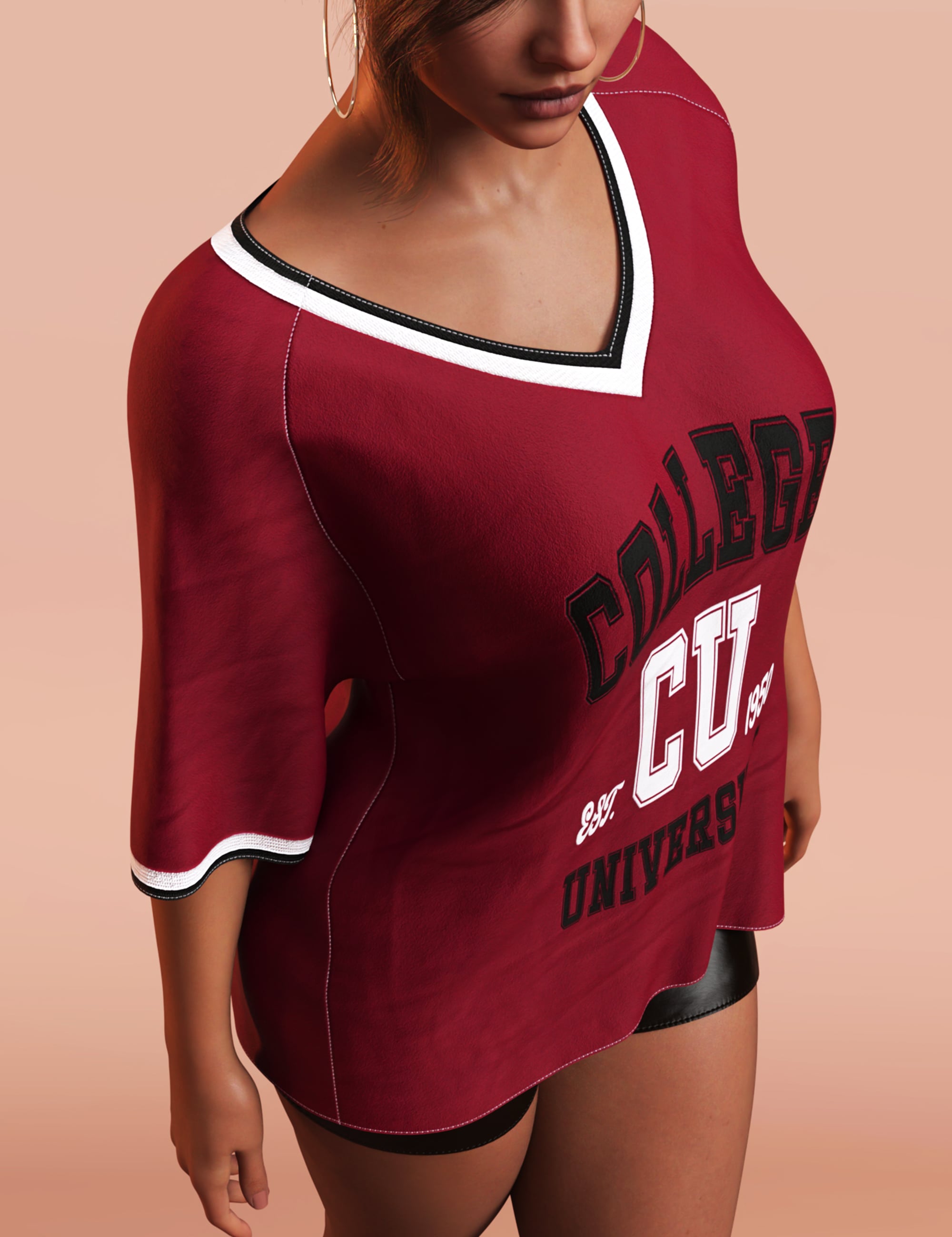 dForce M8 Oversized Varsity T-Shirt for Genesis 9 by: Modu8, 3D Models by Daz 3D