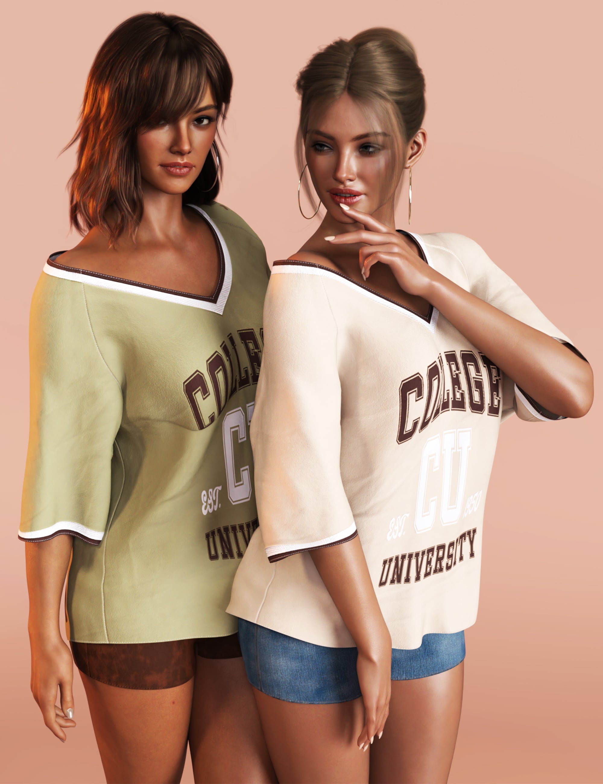 dForce M8 Oversized Varsity T-Shirt for Genesis 9 Textures Add-On by: Modu8, 3D Models by Daz 3D