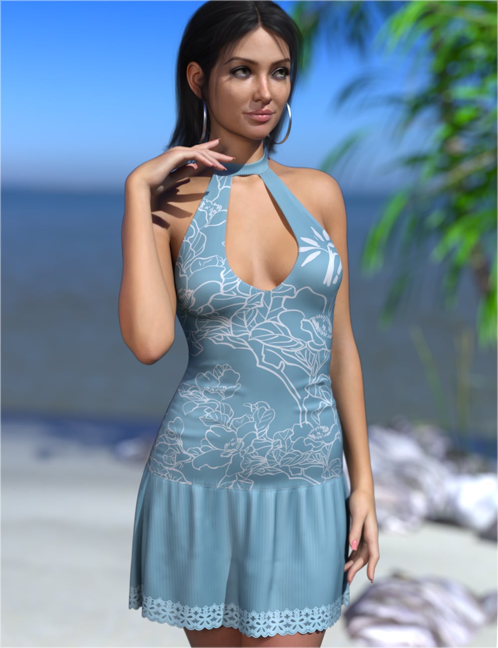 dForce Summertime Party Dress Genesis 9 by: Sveva, 3D Models by Daz 3D
