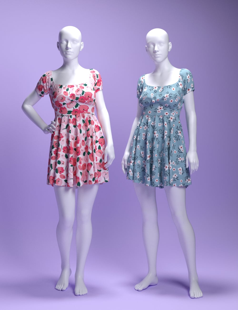 dForce MS Sweet Floral Dress for Genesis 9 and 8 Female by: MavisSky, 3D Models by Daz 3D