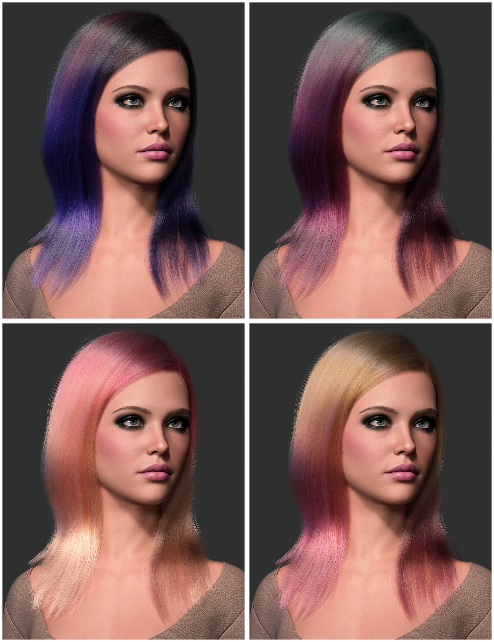 dForce Swept Long Bangs Style Strand-Based Hair Colors by: outoftouch, 3D Models by Daz 3D