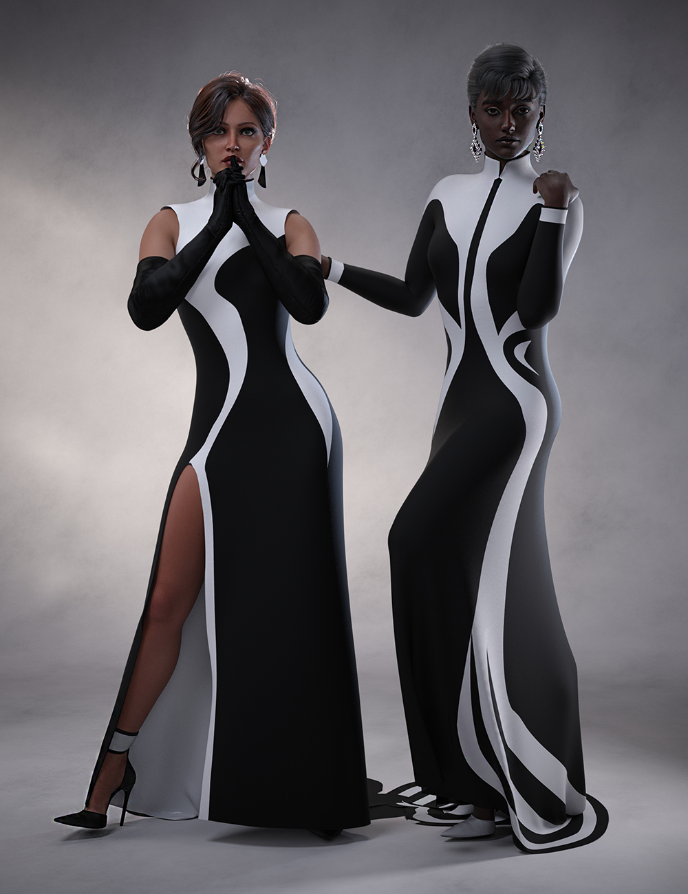 dForce Graphic Evening Dress for Genesis 9 Feminine by: 3DStyle, 3D Models by Daz 3D