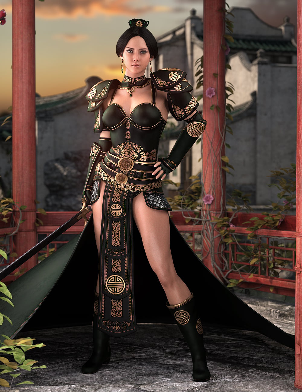 dForce Dreadwyrm Regalia Eastern Fantasy Armor for Genesis 8, 8.1 and 9 by: Val3dartbiuzpharb, 3D Models by Daz 3D