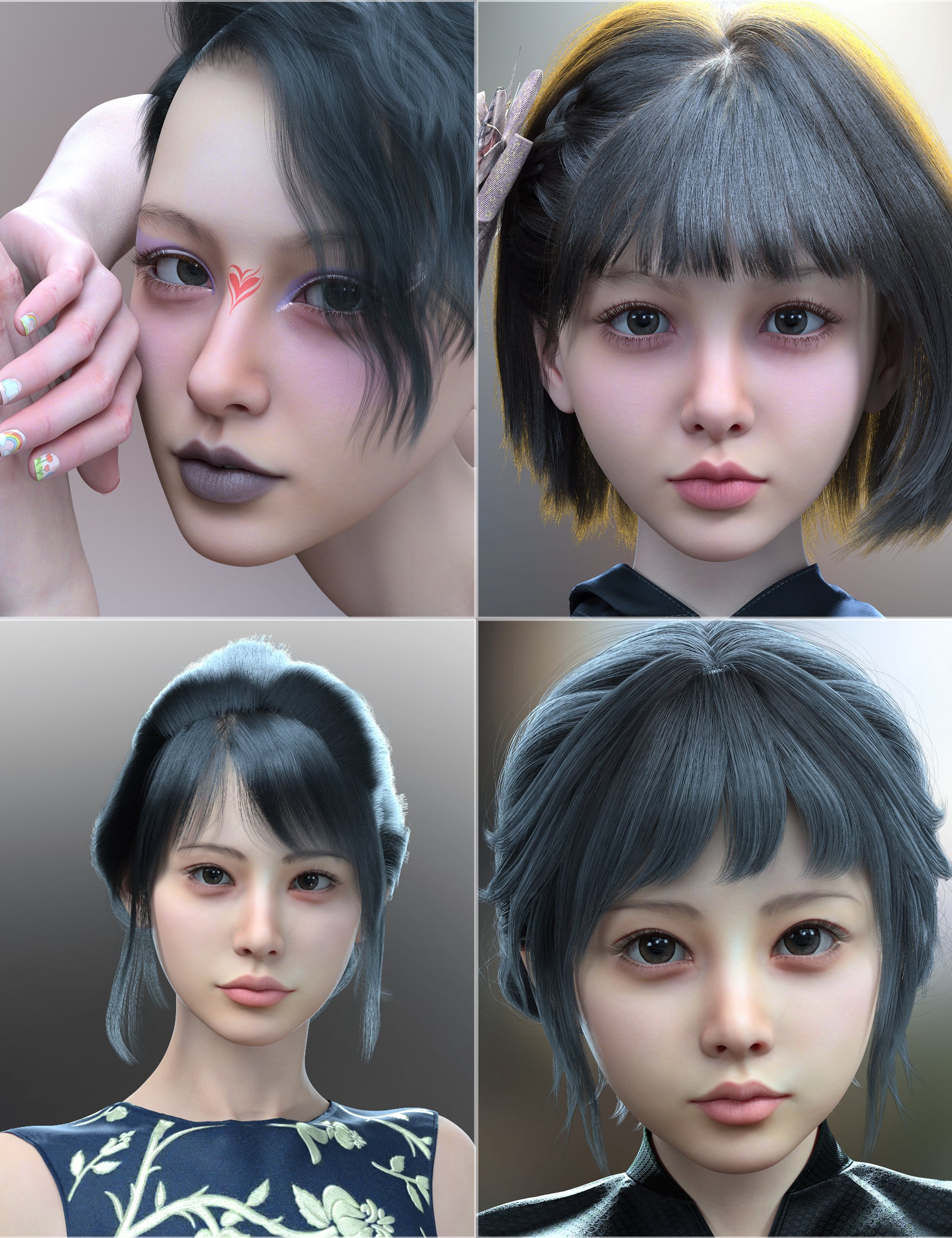 Vo Nagi and Young, and Vo Kaede and Young HD for Genesis 9 Character Bundle by: VOOTW, 3D Models by Daz 3D