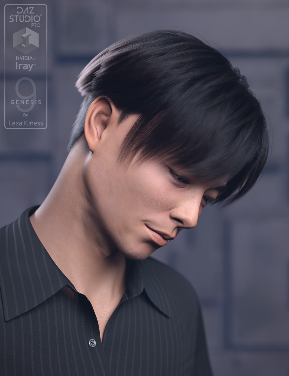 dForce Hyun-Shik Hair for Genesis 9 by: Lexa Kiness, 3D Models by Daz 3D