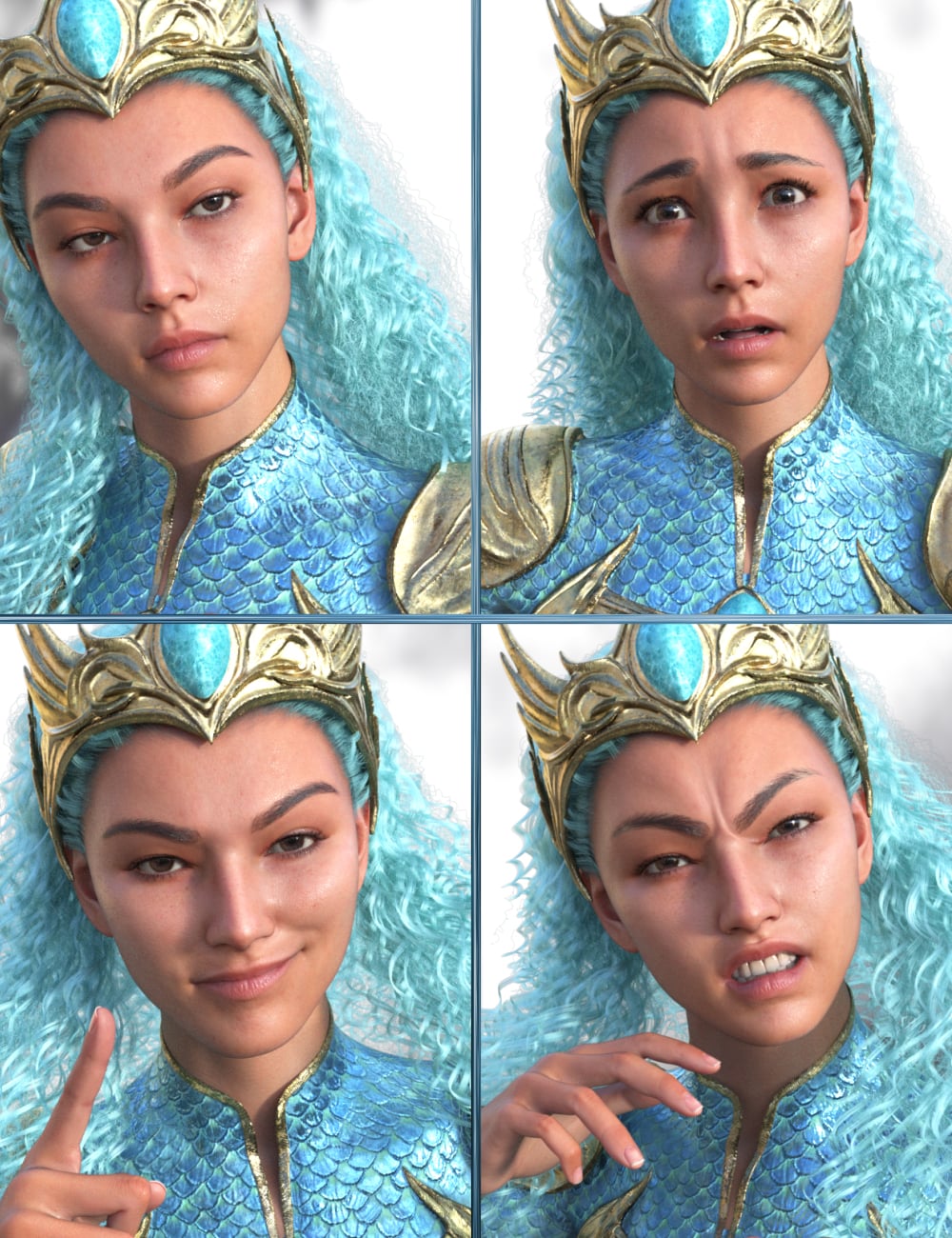 JW Sea Queen Expressions for Nadine 9 by: JWolf, 3D Models by Daz 3D
