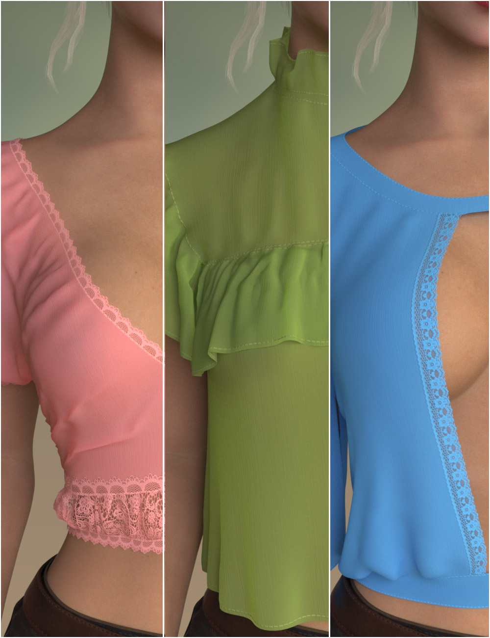 dForce Casually Yours Tops for Genesis 9 by: Belladzines, 3D Models by Daz 3D