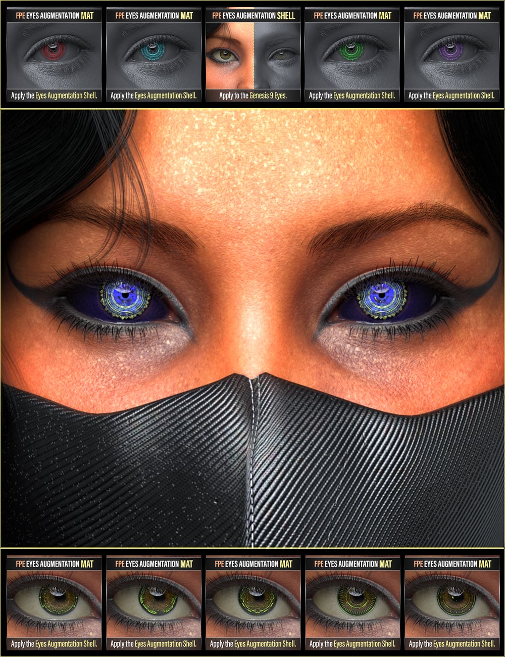 FPE Eyes Augmentations for Genesis 9 by: FenixPhoenixEsid, 3D Models by Daz 3D