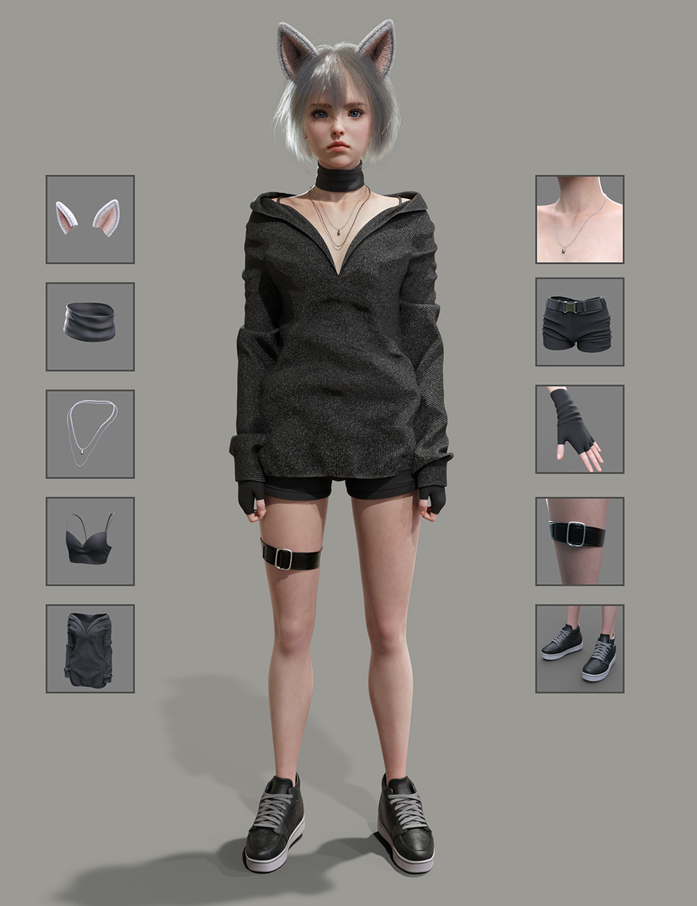 dForce MB Feline Warrior Set Genesis 9 Feminine by: Magic Brush, 3D Models by Daz 3D