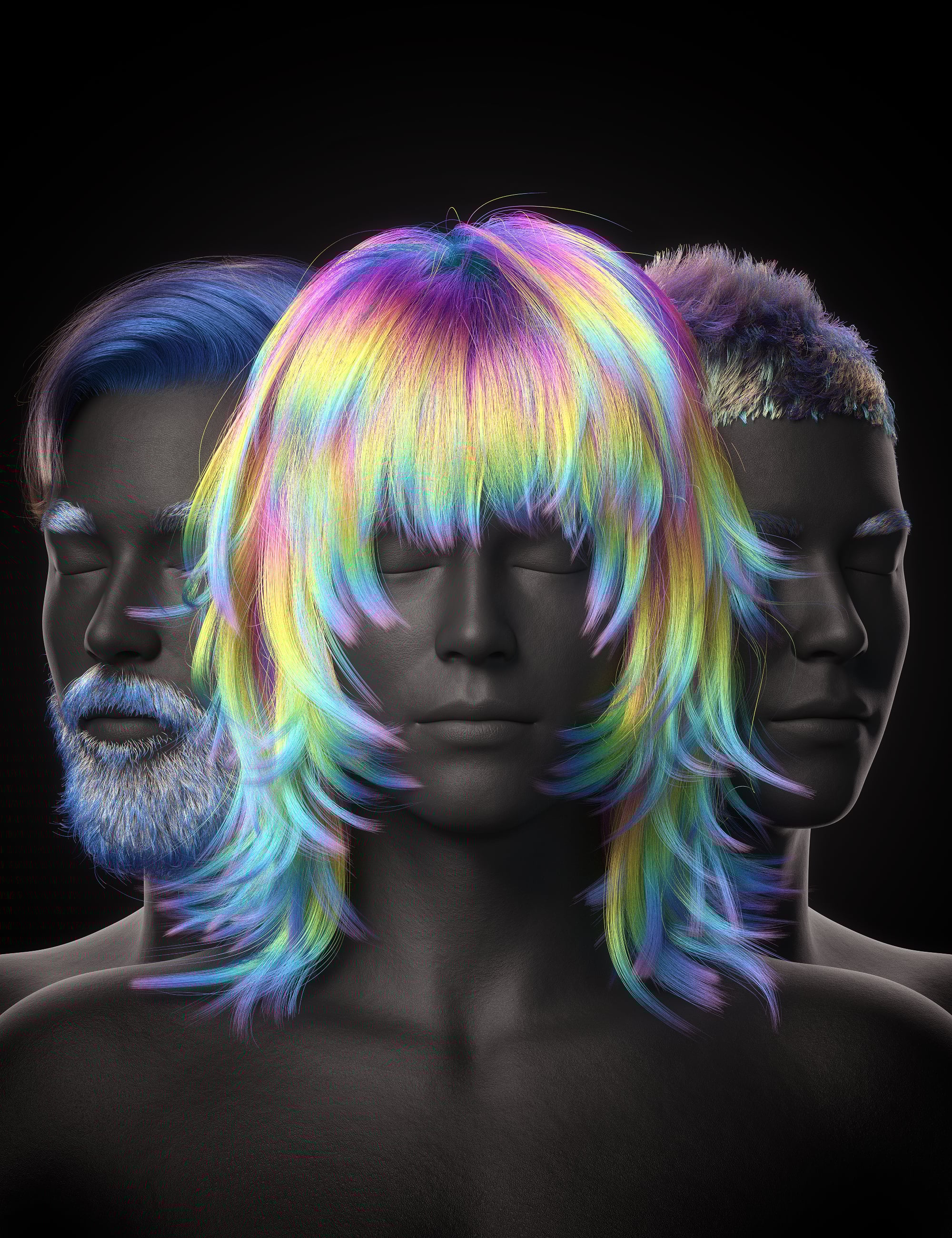 Prismatic Hair Shaders by: Silas3D, 3D Models by Daz 3D