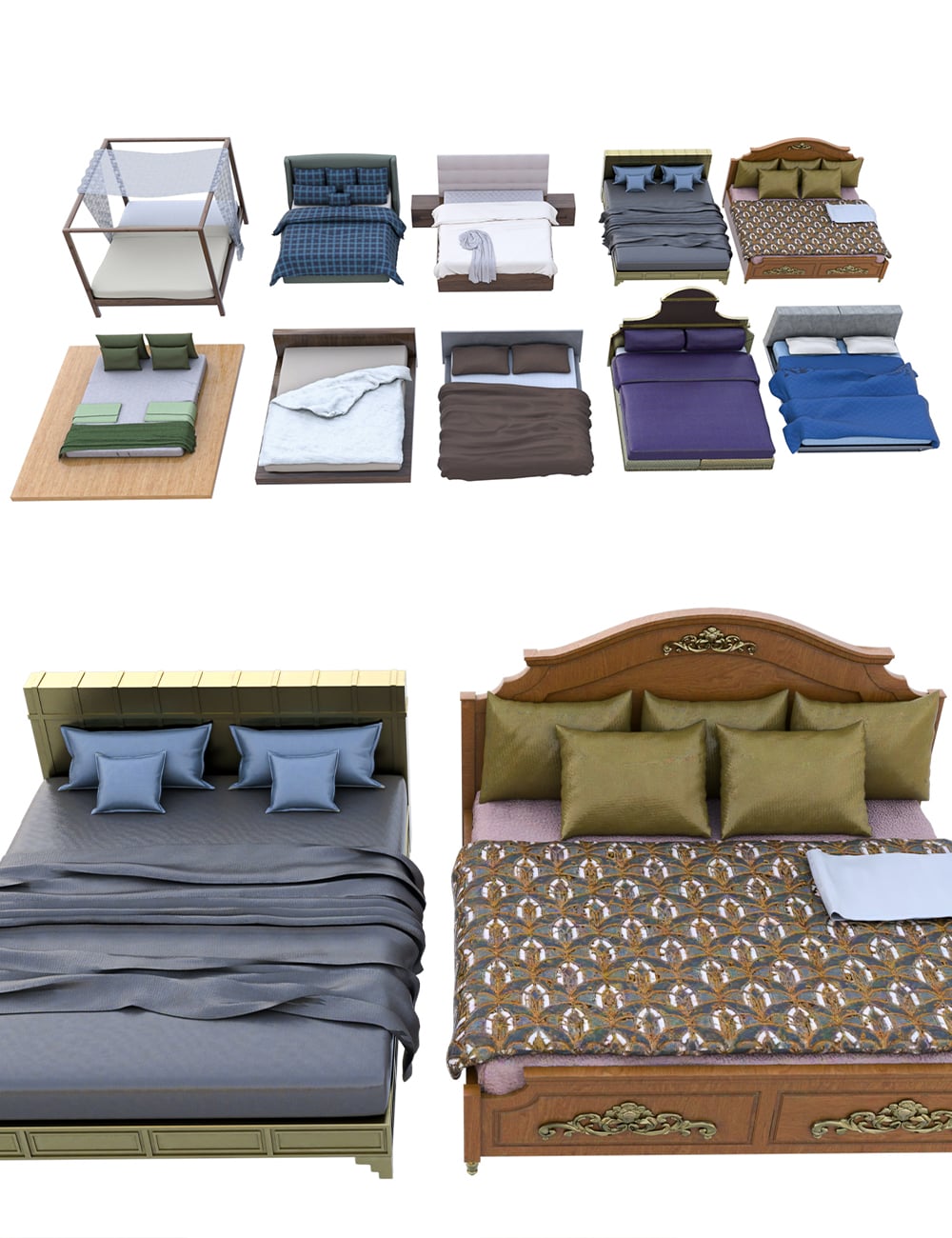 King and Queen Beds by: bituka3d, 3D Models by Daz 3D