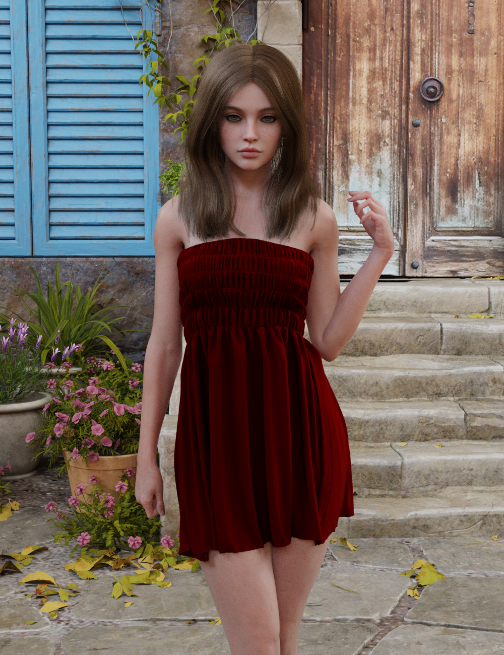 MGAB Mary HD Mary Tube Dress n Half Part Hair Bundle for Genesis 9 by: MarcosGAB, 3D Models by Daz 3D