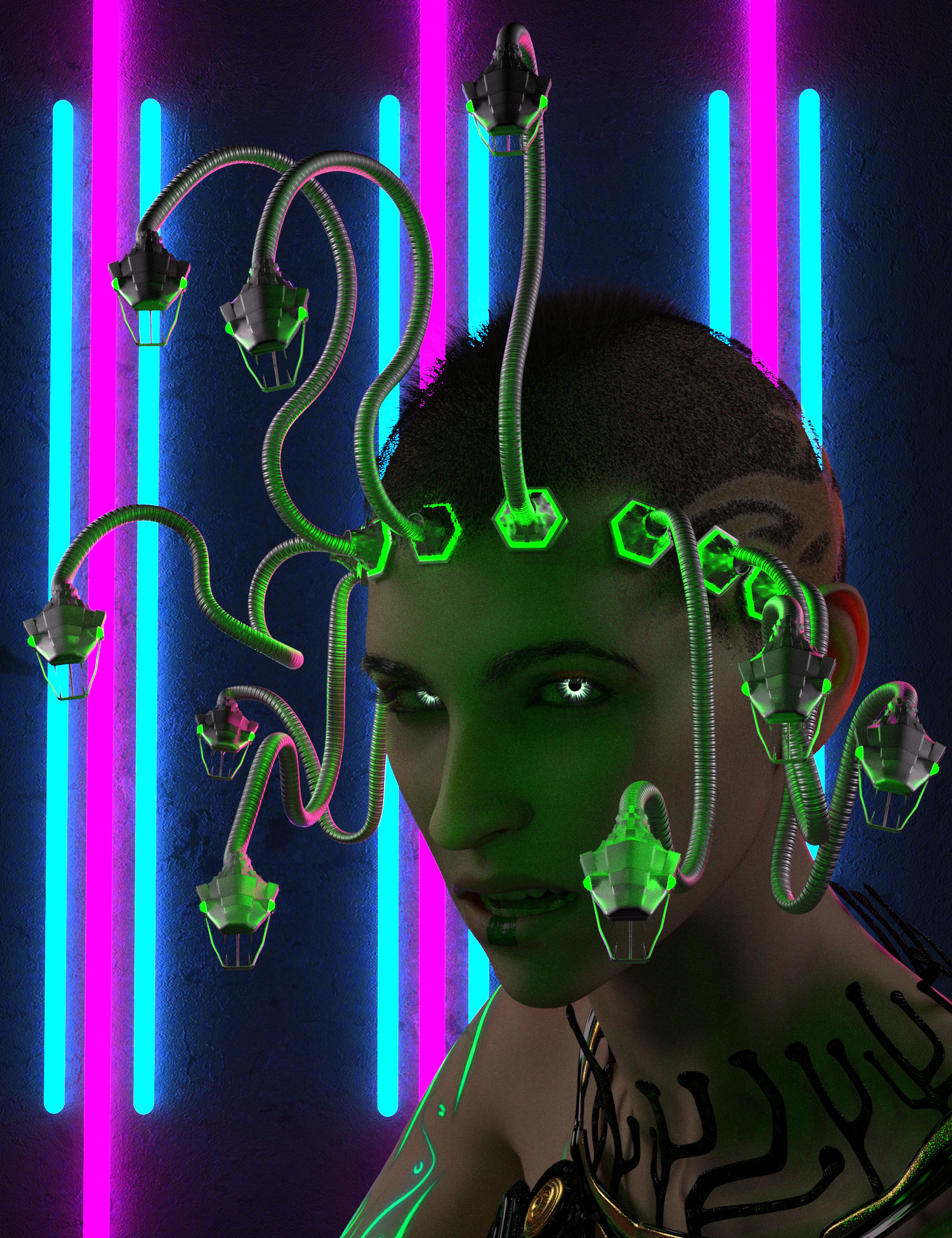 M3du5a Cyber Hair Kit and Script for Genesis 9 by: Lyrra MadrilCode 66, 3D Models by Daz 3D