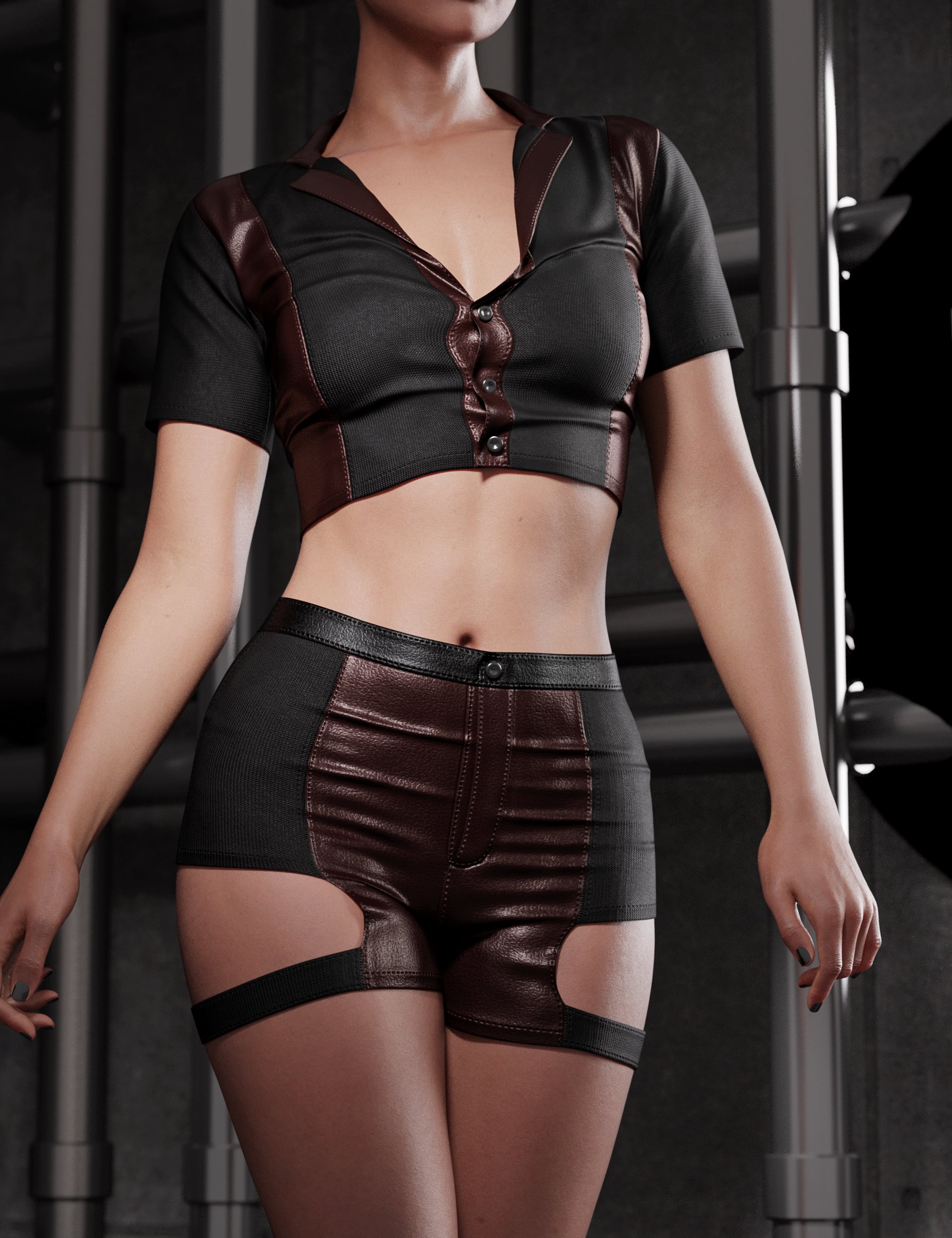 dForce Action Leather Outfit for Genesis 9 by: outoftouch, 3D Models by Daz 3D