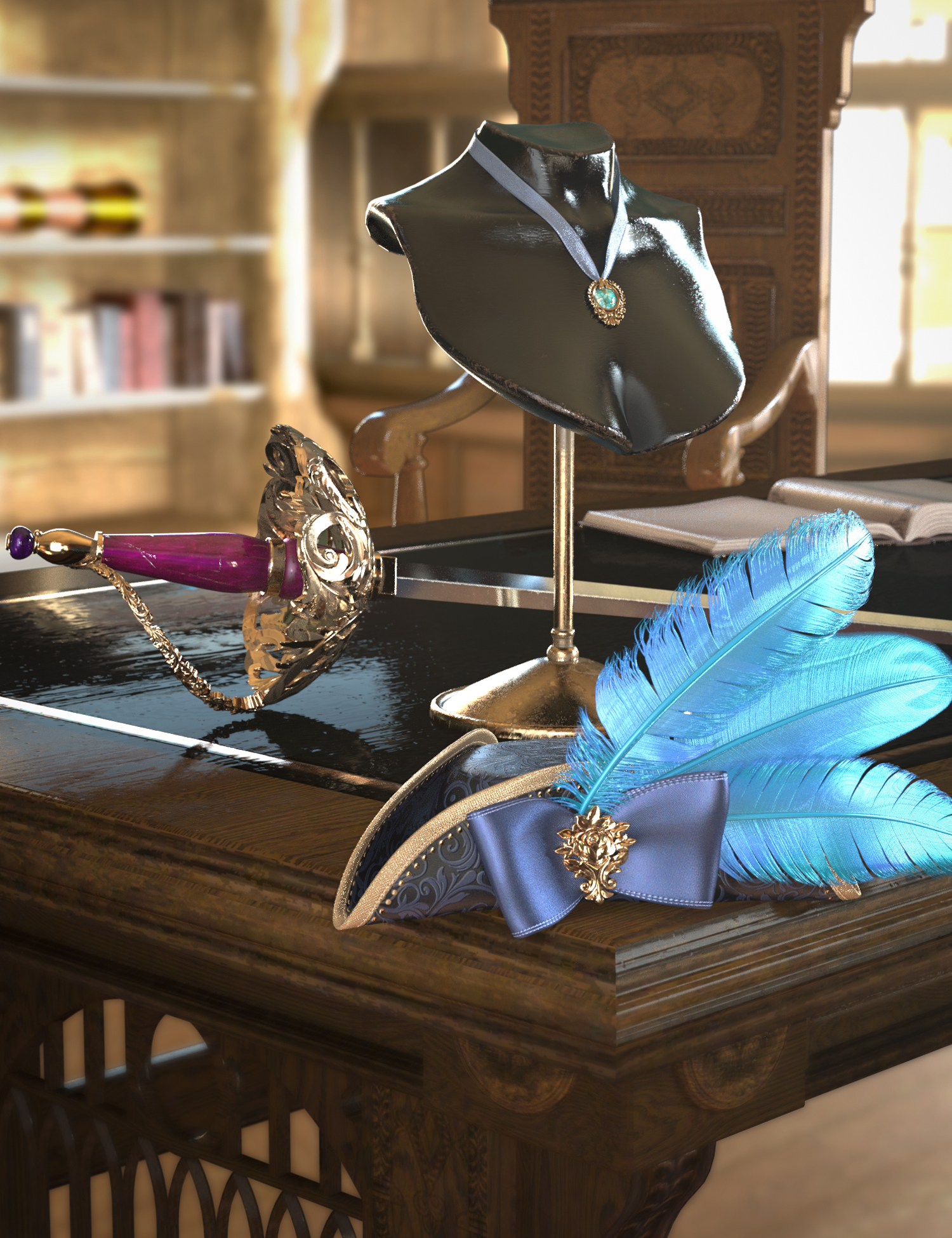 Silk and Sabers Accessories for Genesis 9 Feminine by: Blue Rabbit, 3D Models by Daz 3D