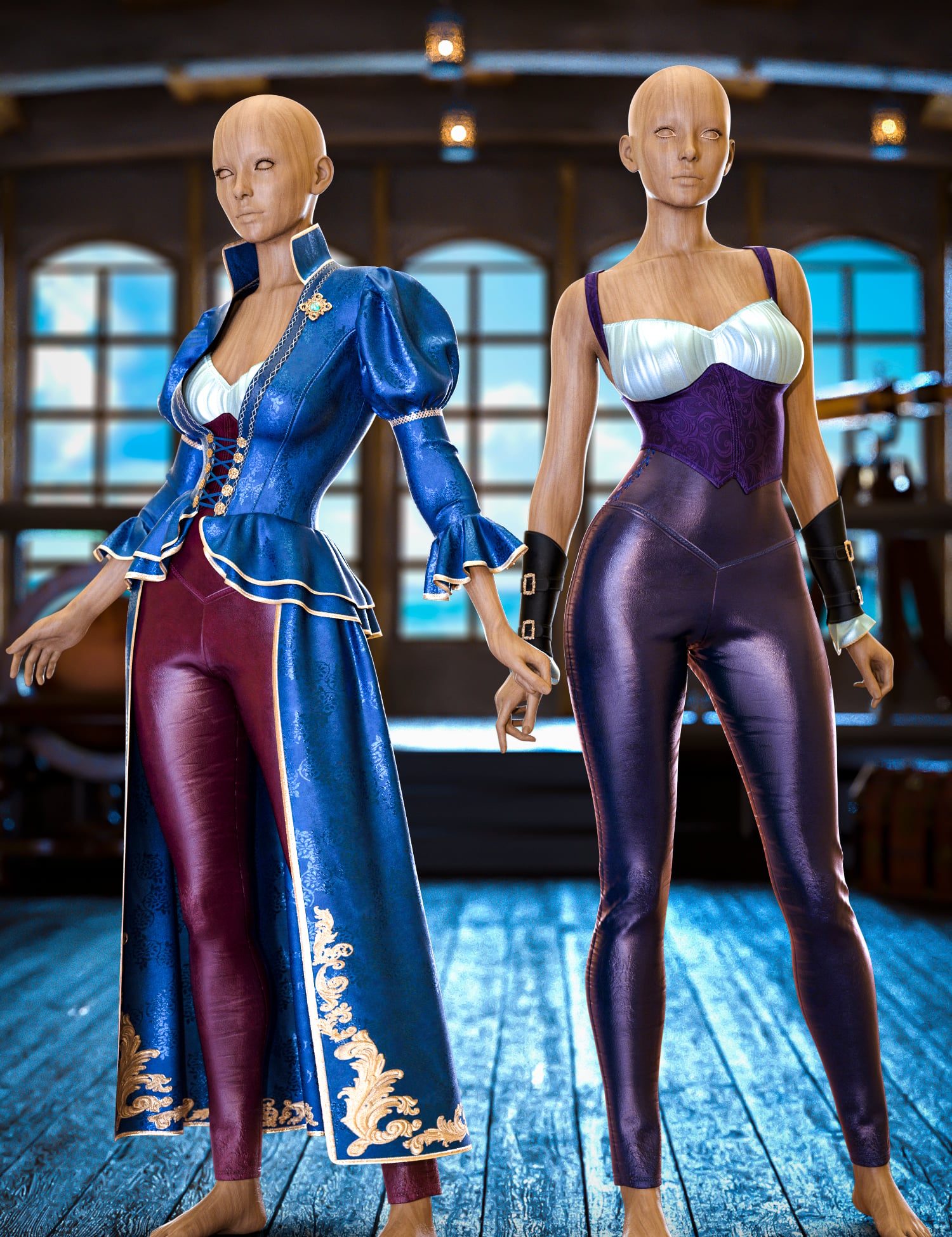 Silk and Sabers dforce Outfit for Genesis 9 Feminine by: Blue Rabbit, 3D Models by Daz 3D