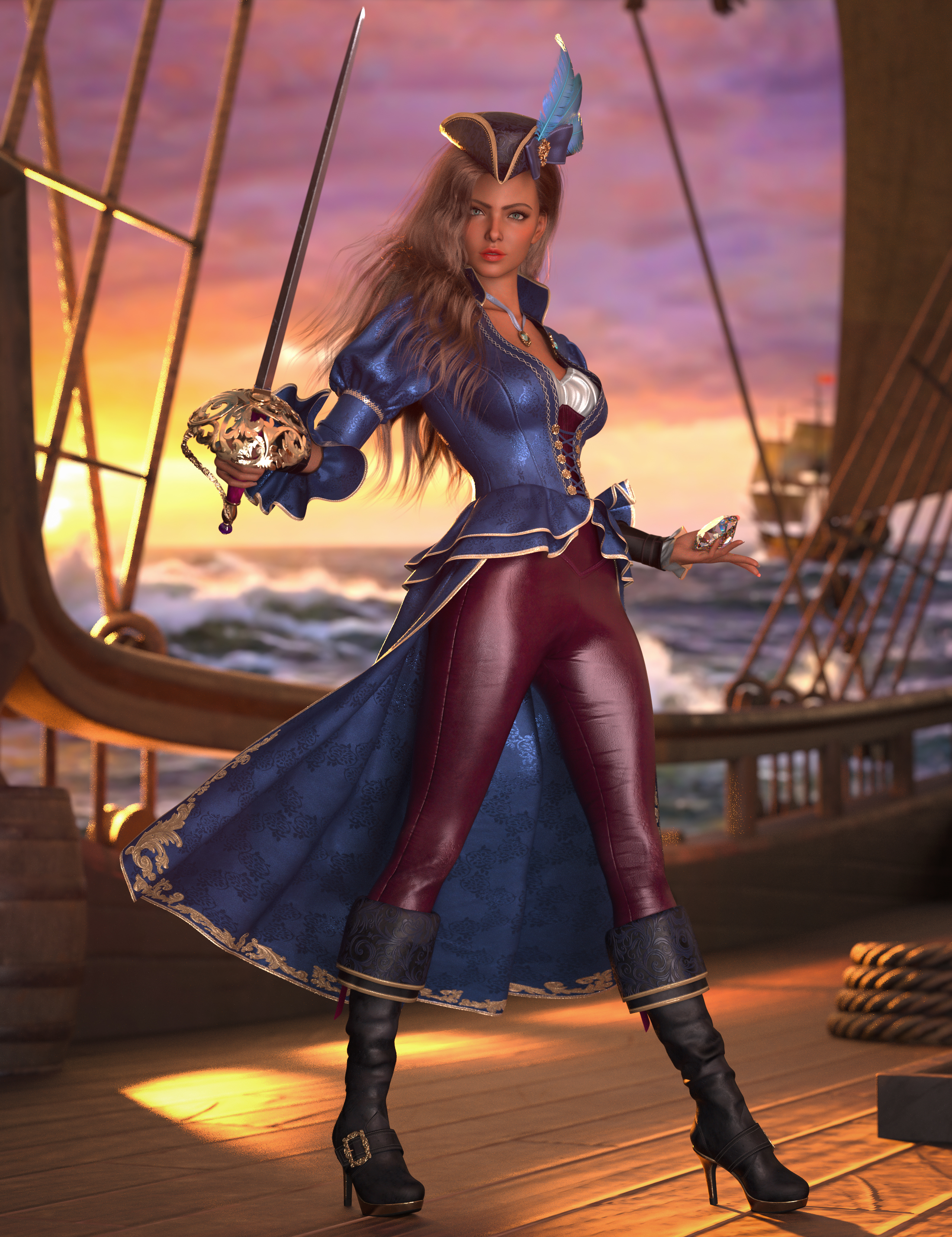 Silk and Sabers Bundle for Genesis 9 Feminine by: Blue Rabbit, 3D Models by Daz 3D