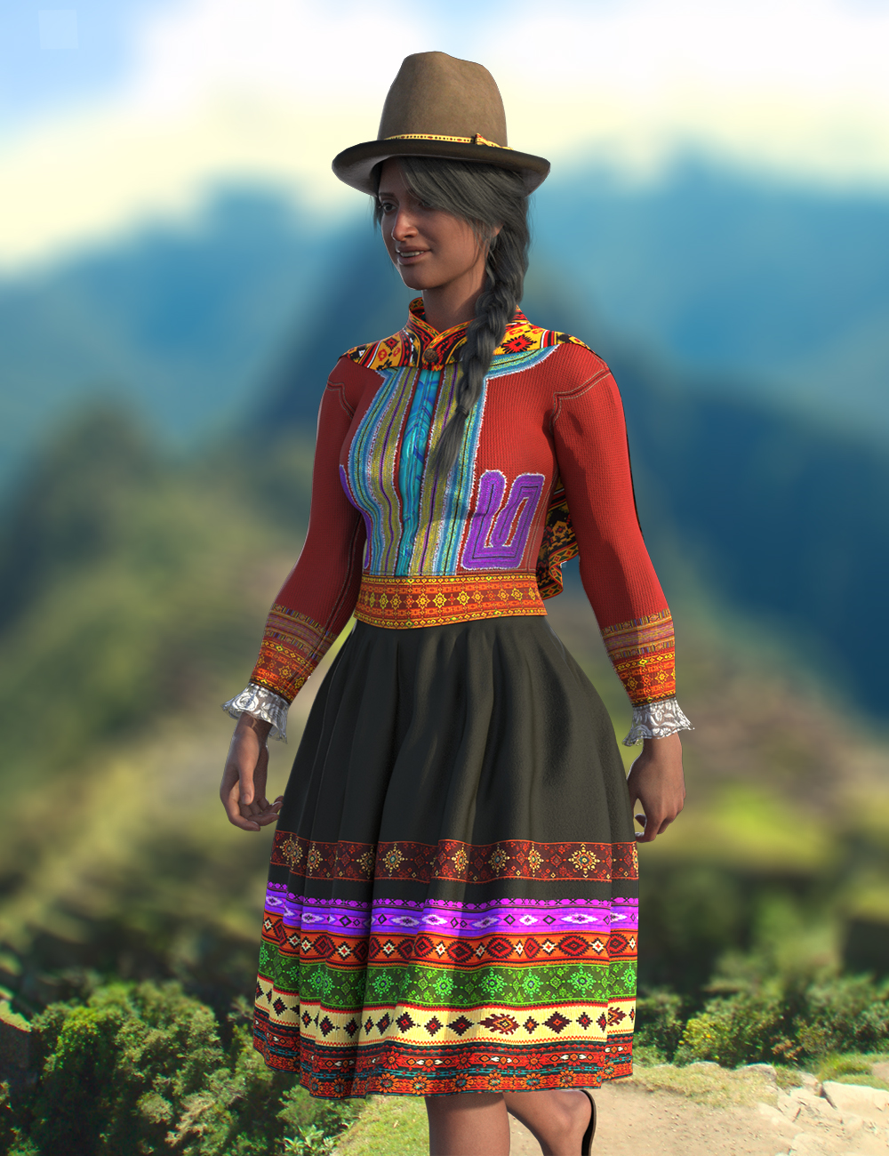 dForce Traditional Peruvian Woman's Outfit for Genesis 9 by: Meshitup, 3D Models by Daz 3D