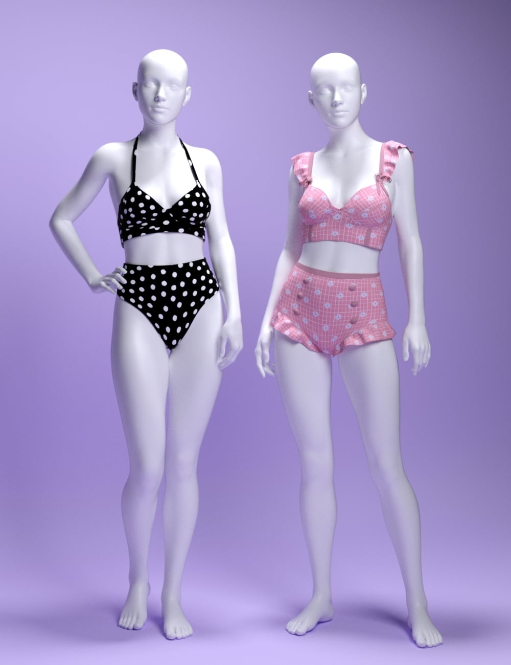 dForce MS Vintage Bikini Set for Genesis 9 and 8 Female by: MavisSky, 3D Models by Daz 3D