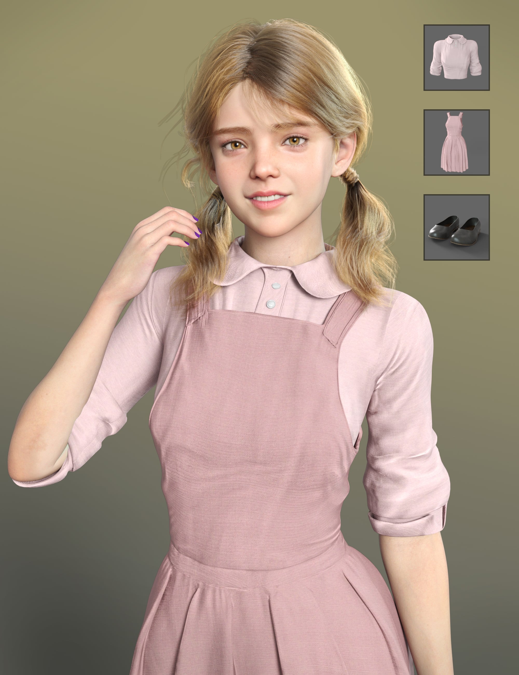 dForce MB Pinafore Pleated Skirt for Genesis 9 Feminine by: Magic Brush, 3D Models by Daz 3D