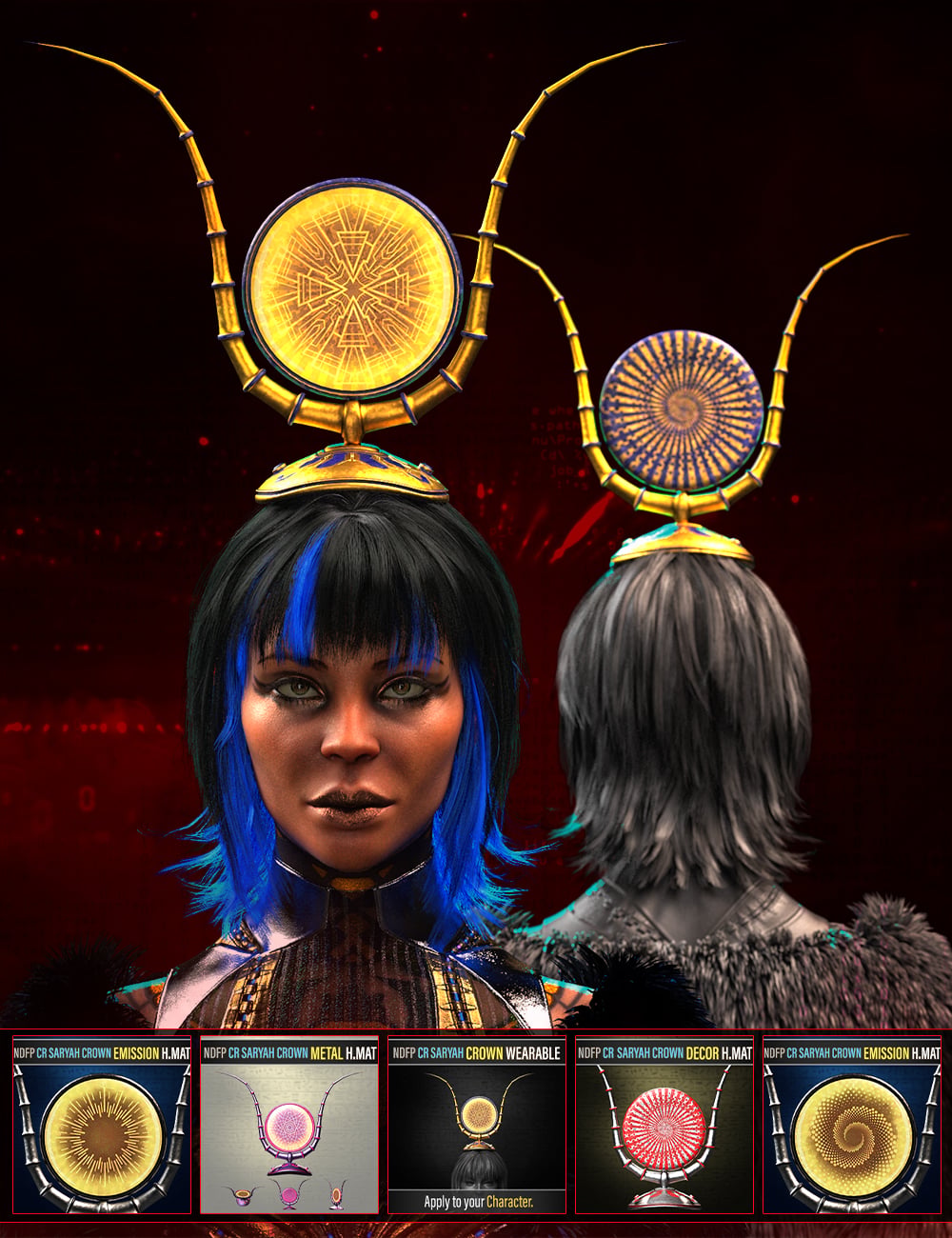 NDFP Cyber Ra Saryah Crown for Genesis 9 by: FenixPhoenixNathy Design, 3D Models by Daz 3D