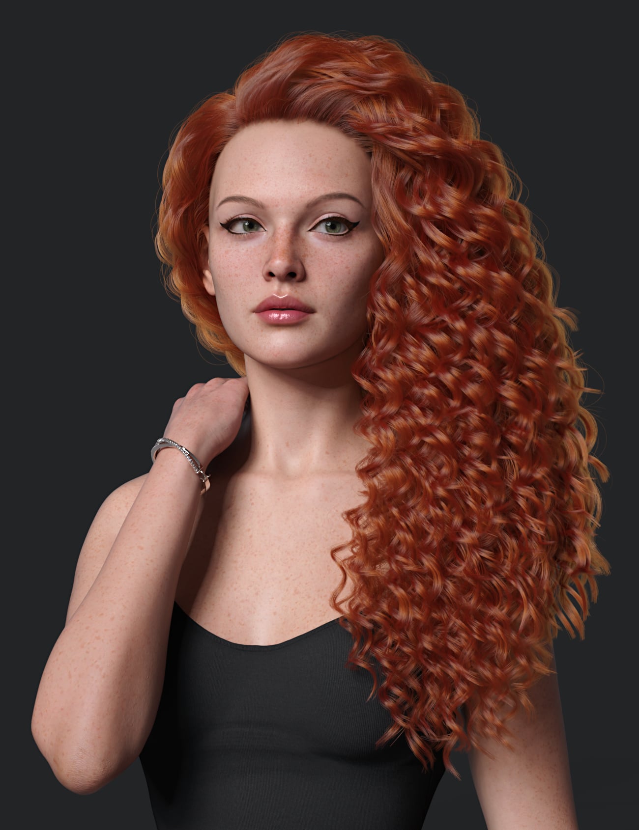dForce Curly Sideflip Hair for Genesis 9 by: Toyen, 3D Models by Daz 3D