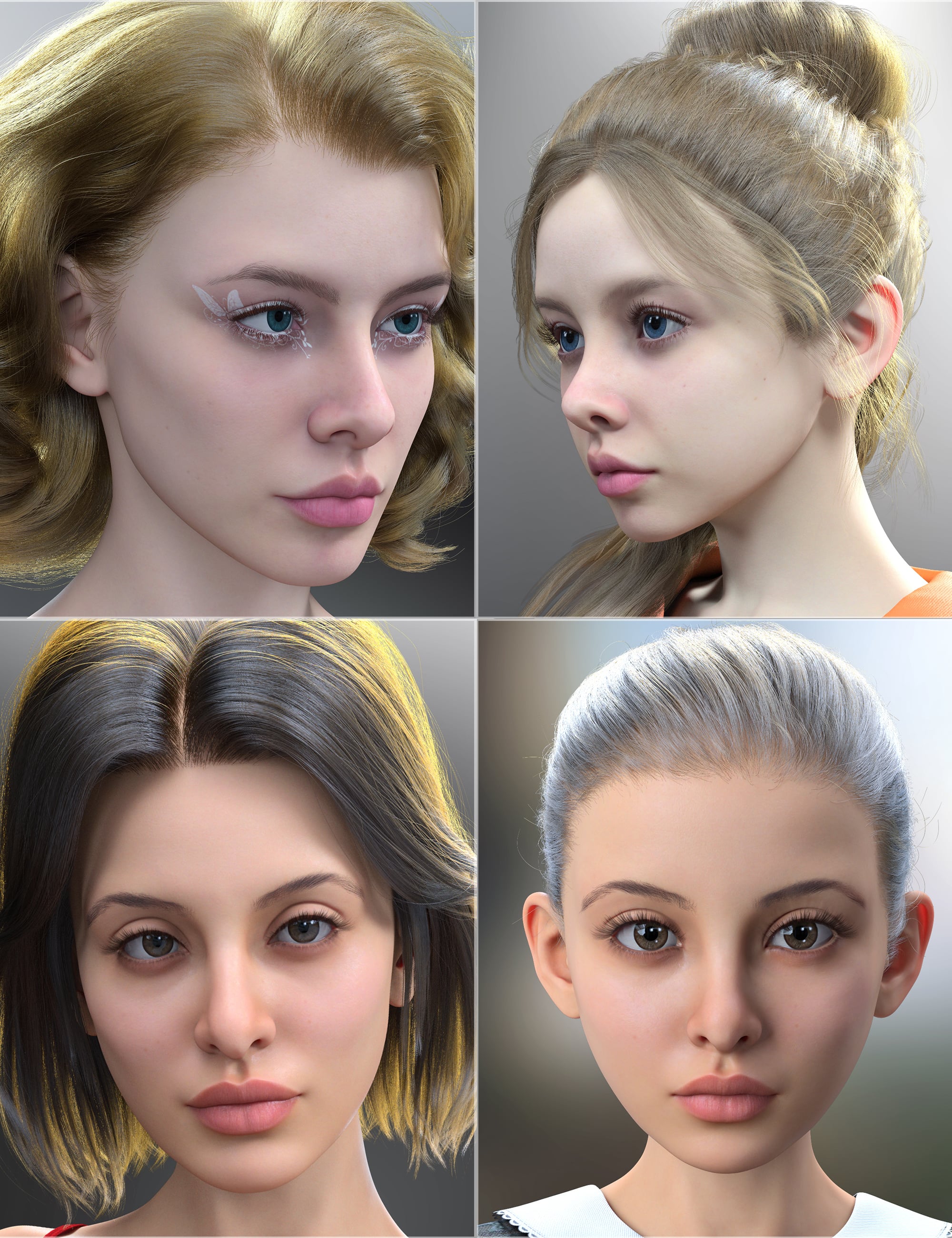 Vo Lila and Young, and Vo Rae and Young HD for Genesis 9 Character Bundle by: VOOTW, 3D Models by Daz 3D