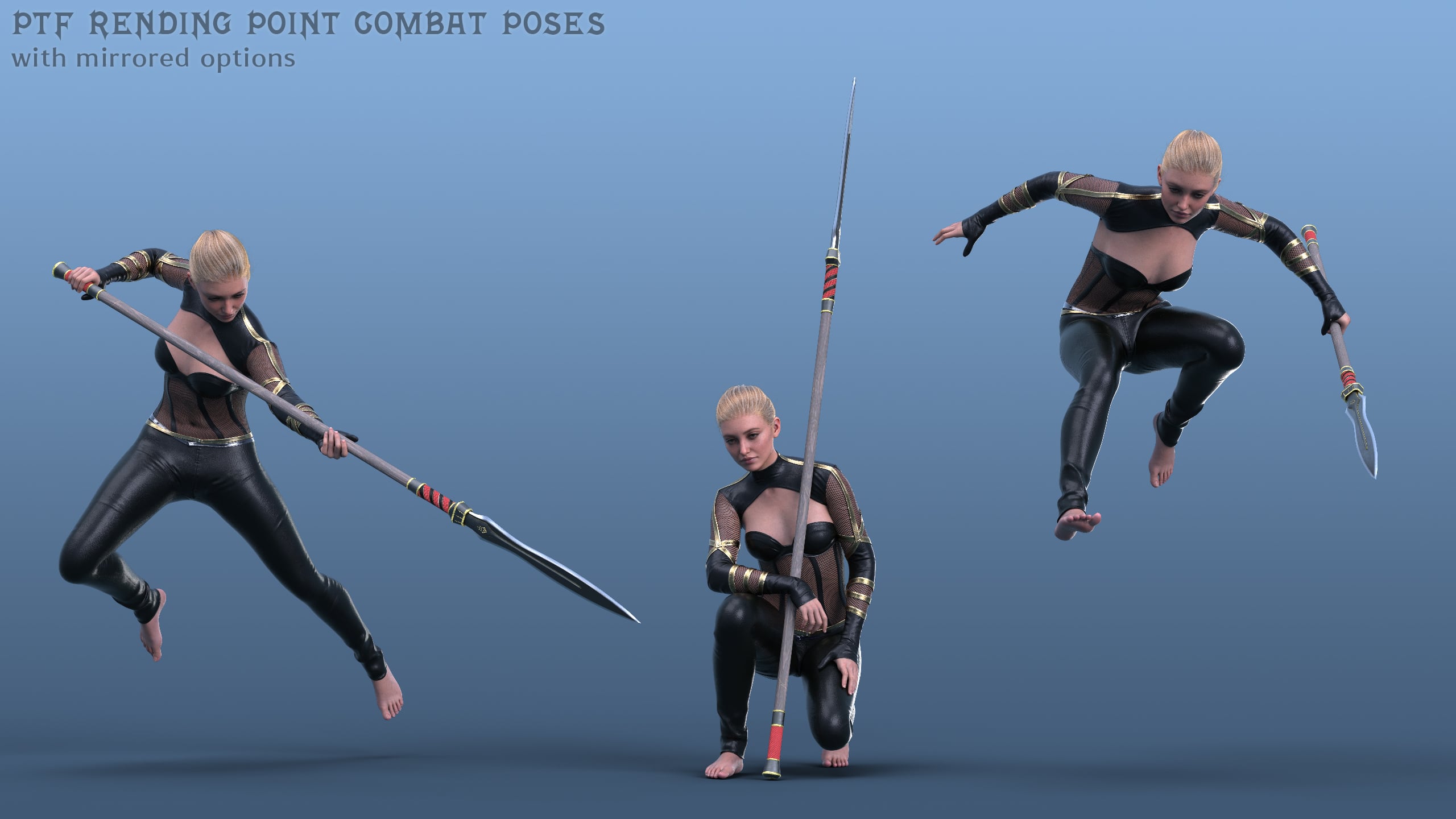 Three Point Pose PTF Rending Point Combat Poses and a Prop for Genesis 9 | Daz 3D