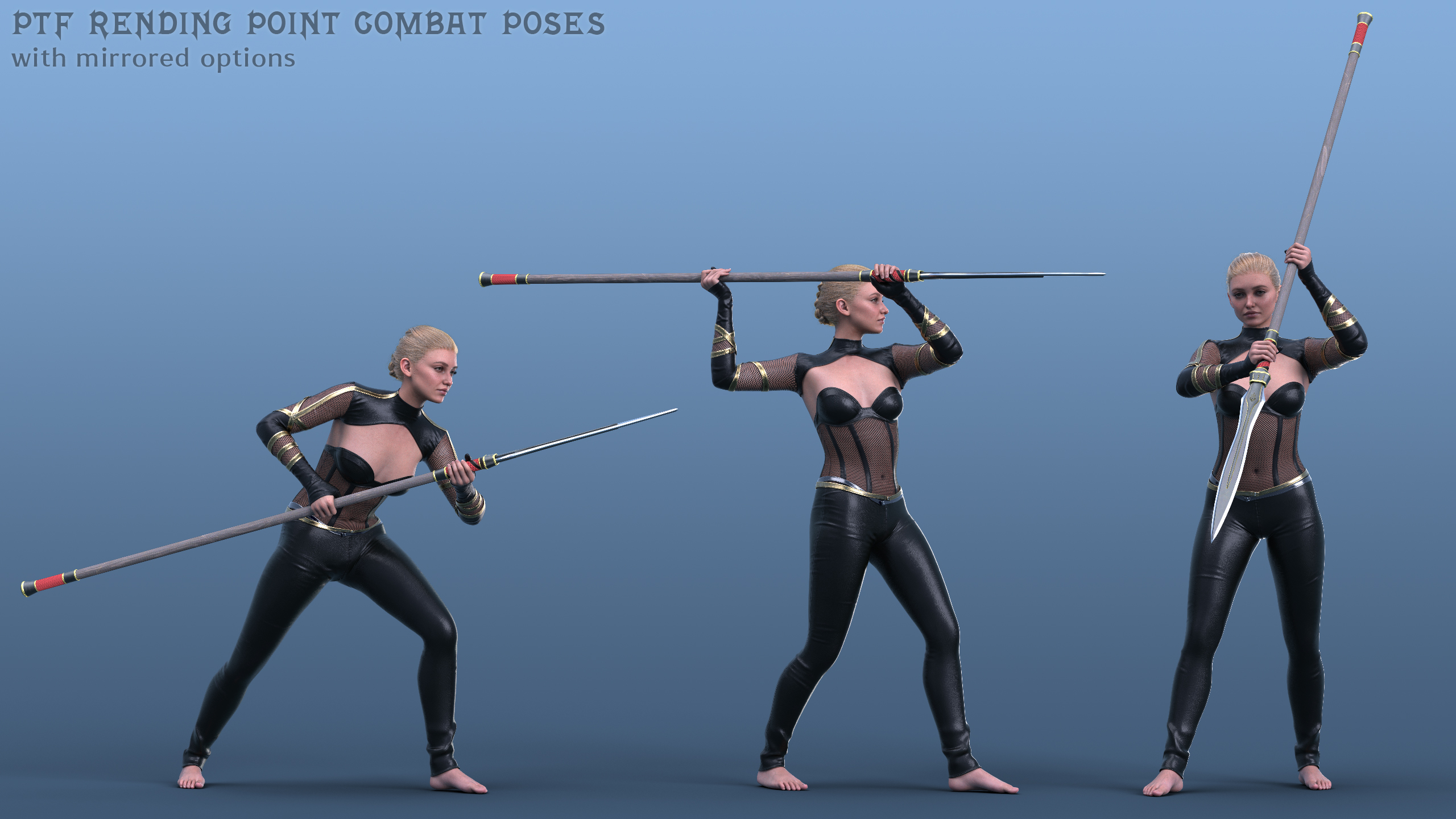 Three Point Pose PTF Rending Point Combat Poses and a Prop for Genesis 9 | Daz 3D