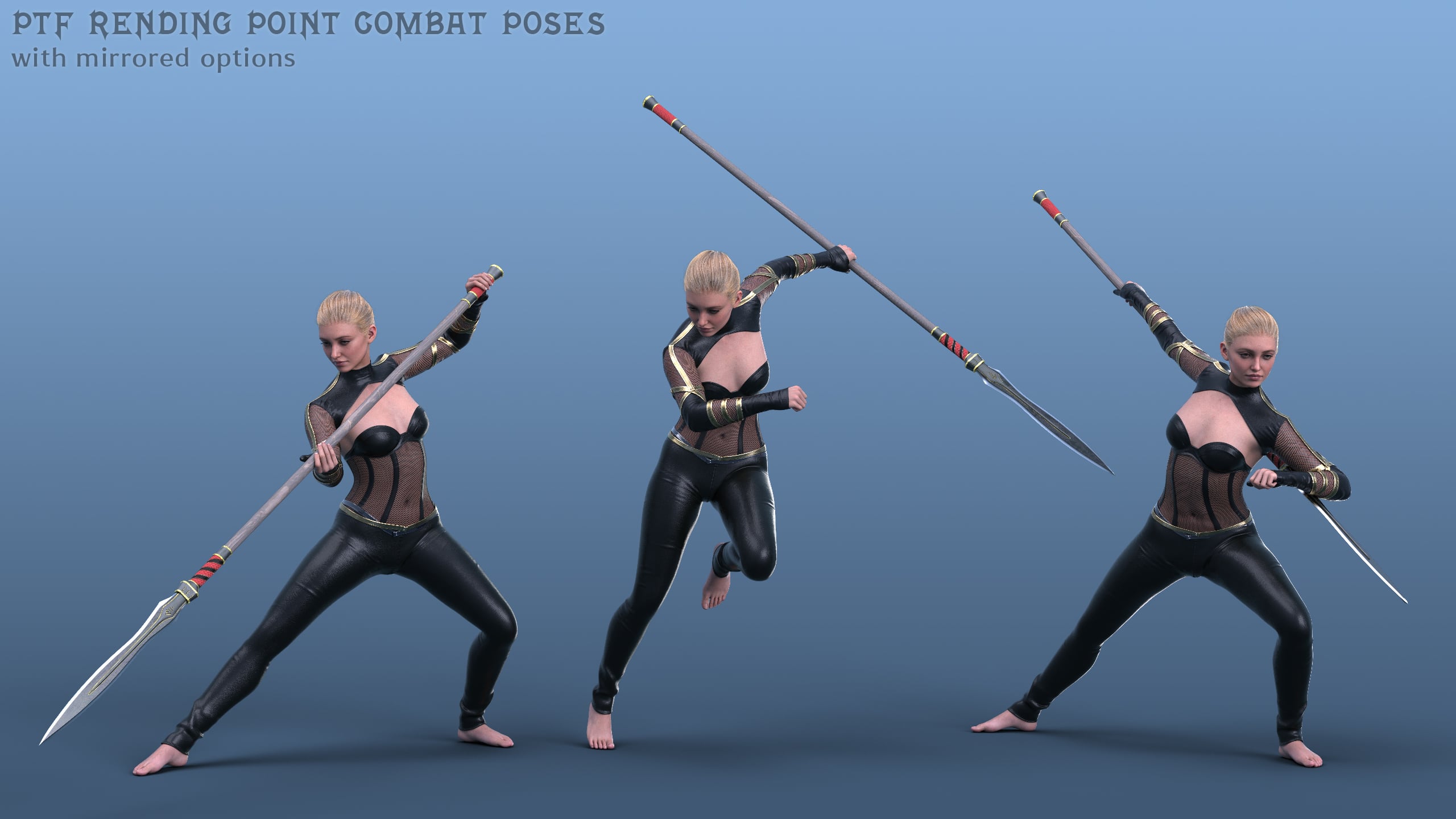 Three Point Pose PTF Rending Point Combat Poses and a Prop for Genesis 9 | Daz 3D