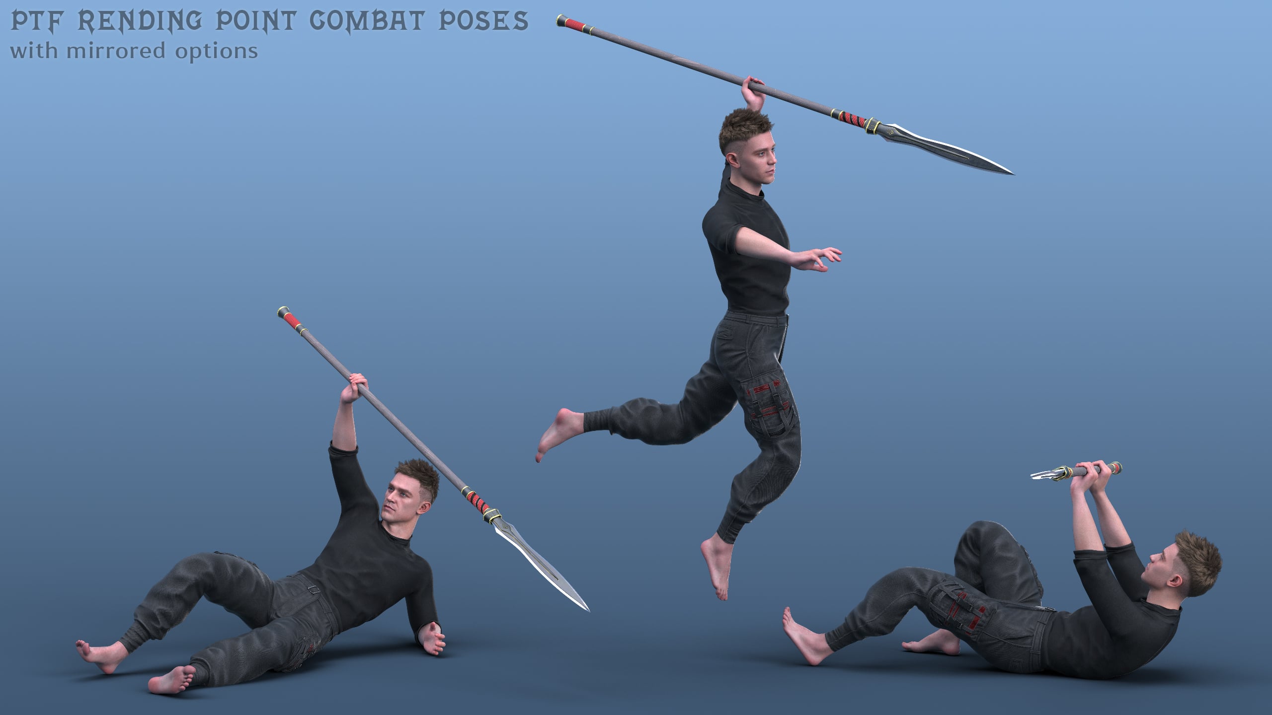 Three Point Pose PTF Rending Point Combat Poses and a Prop for Genesis 9 | Daz 3D